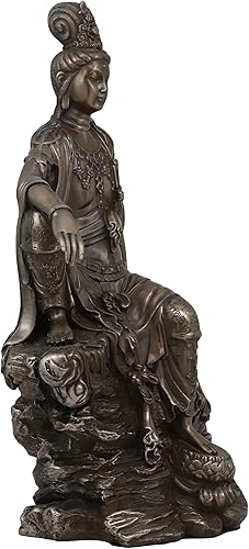 Miniatura 4 de Ebros - Estatua de Bodhisattva de la diosa del agua y la luna Kuan Yin en resina de bronce sintético, 13.75 pulgadas de alto, Museo de la Deidad