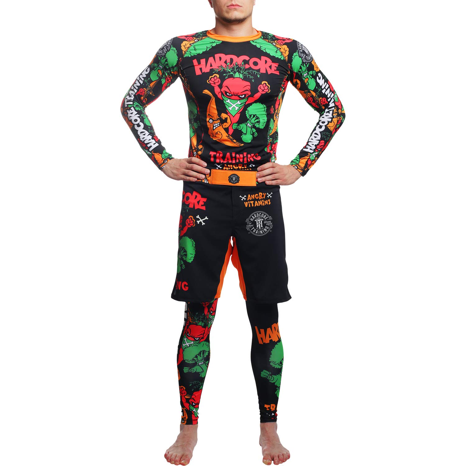 Hardcore Training Men's Compression Pants Spodnie Kompresyjne Leginsy Mężczyźni Bokx Running Muay Thai MMA No Gi BJJ Grappling (DE/NL/SE/PL, Alfa, M, Regularny, Regularny, Czarny Zielony)