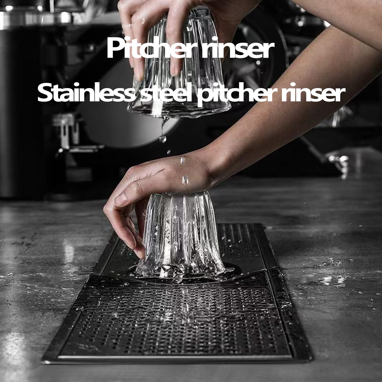 YJSG Glass Rinser, 304 Stainless Steel Cup Washer, Black Bar Glass and Drip Tray Washer, Washing Equipment, for Cafe Restaurant