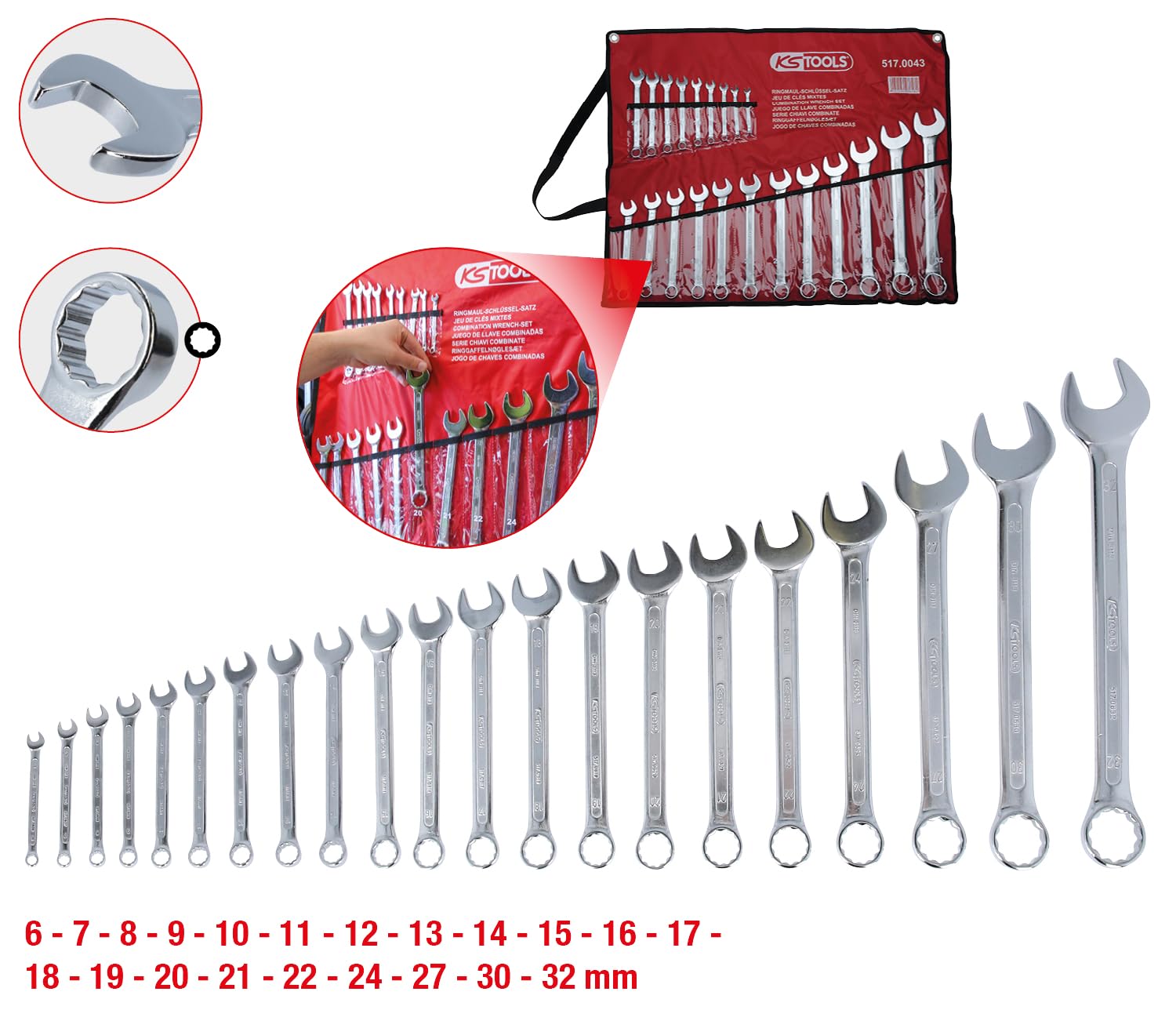 KS Tools 517.0043 Ringmaulschlüssel-Satz, abgewinkelt, 21-tlg 6-32mm | 517.0043, Ring-/gabelschlüsselsatz
