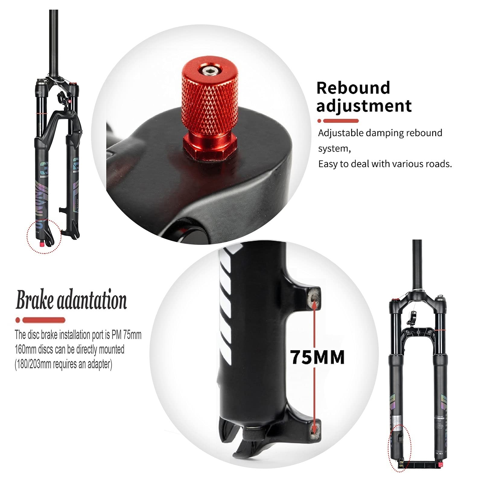 TOMYEUS 26 27,5 29 Pouces Fourche À Suspension VTT, Tube Droit 1-1/8" Vélo Air Amortisseur Fourche Avant Voyage 120mm (Couleur : Shoulder Lock-A, Size : 29 Inch