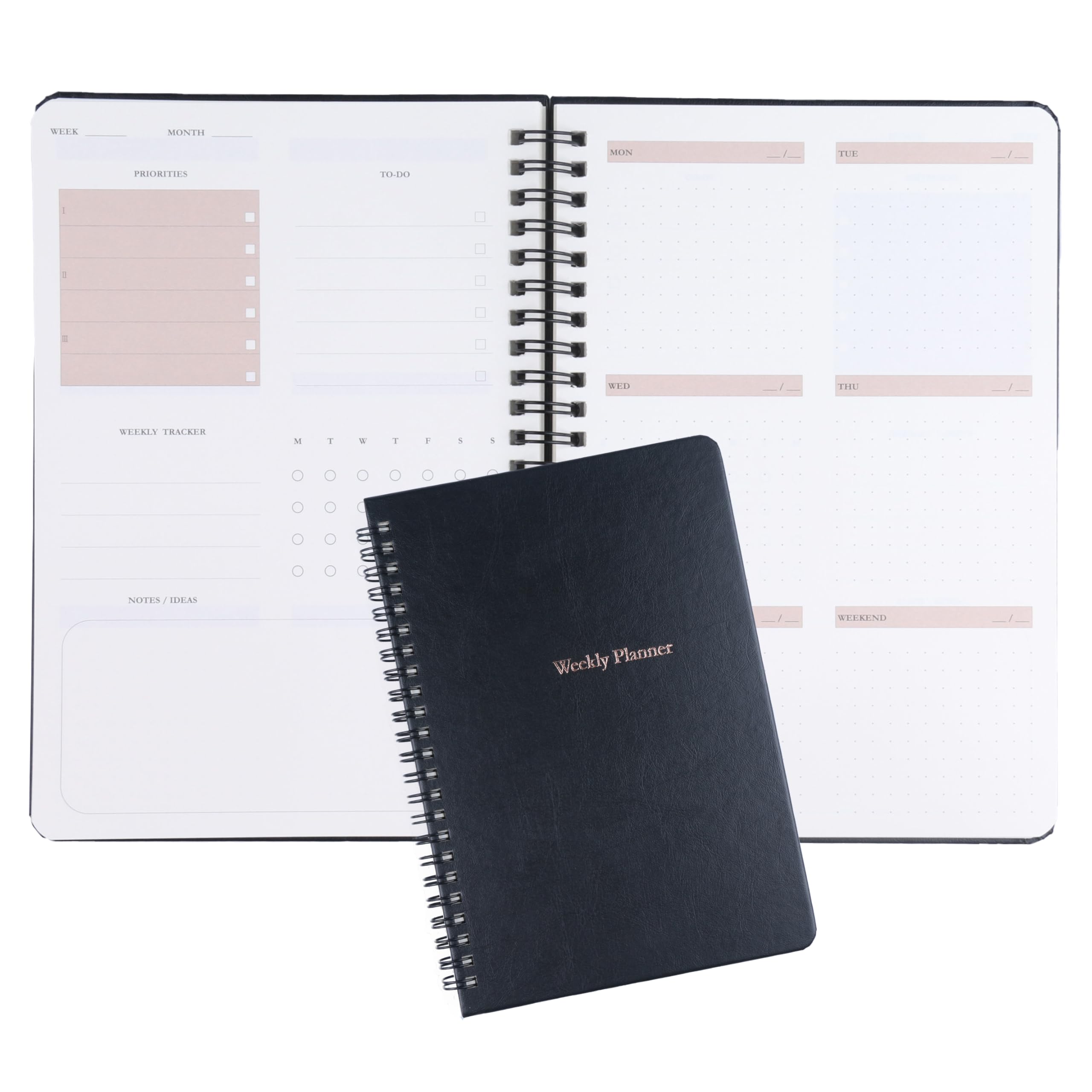 AMO HERMOSOA5 Undated Weekly Planner – Productivity Journal, Time Management Agenda & Habit Tracker – 88 Weeks, Spiral Hardcover Diary, 180 Pages – Portable Black Notebook for Students, Professionals