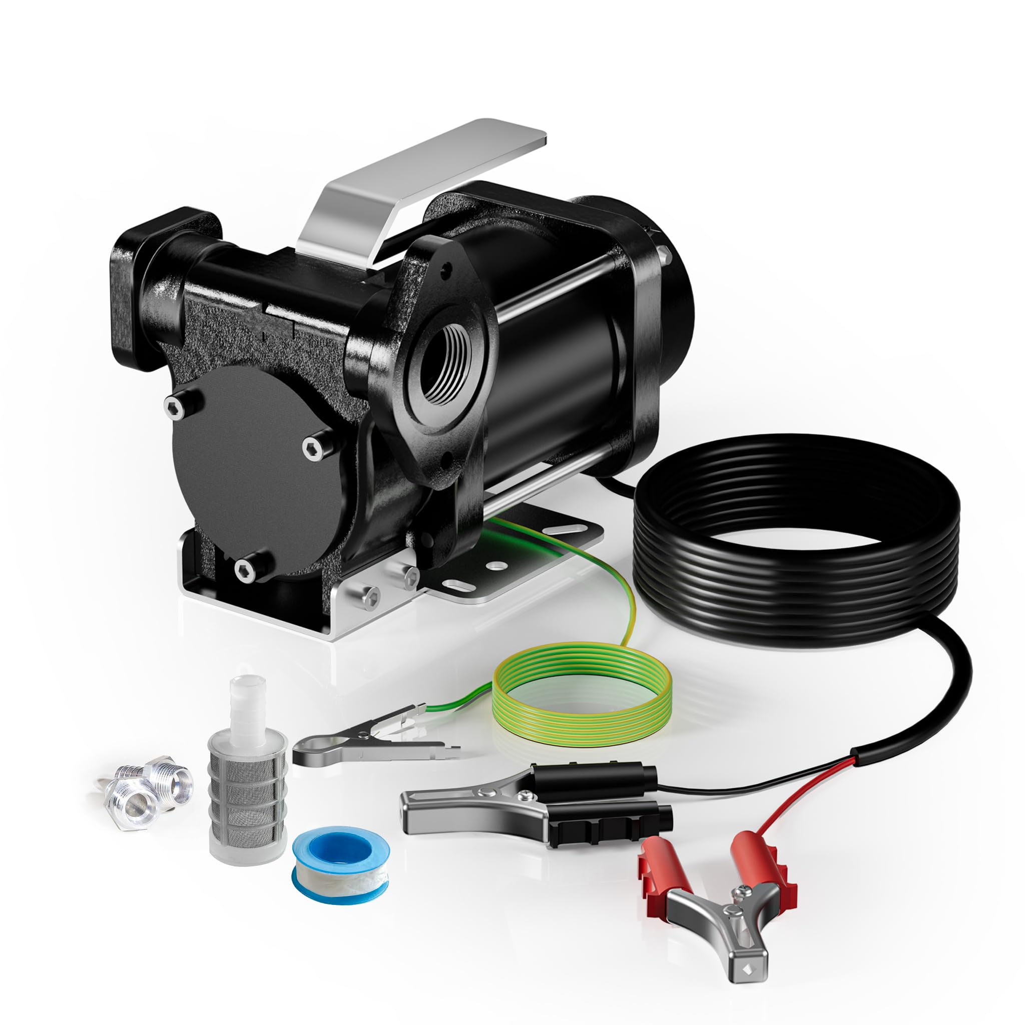 Wiltec Transferpumpe 12 V, 180 W Kraftstoffpumpe 40 l/min, Förderpumpe für Diesel/Benzin, Kraftstoffförderpumpe 4200 U/min