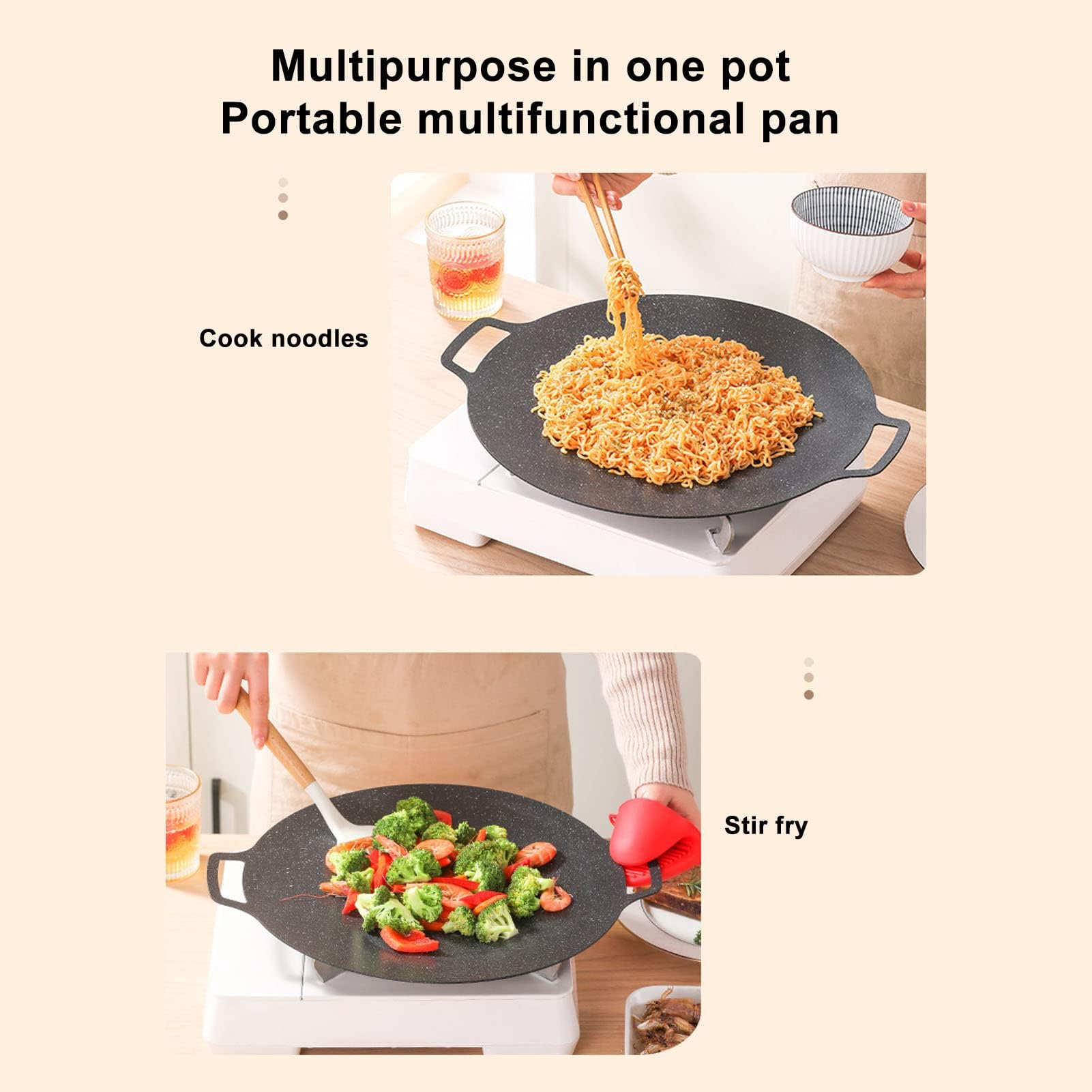 Koreanische Grillplatte Gusseisen Antihaft-Grillpfanne 33 cm für Herd Outdoor