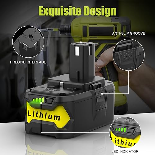 Miniatura 6 de Paquete de 2 baterías de repuesto para Ryobi 18V y cargador de batería de 6500 mAh P108 compatible con baterías Ryobi 18V One+ P102 P103 P104 P105