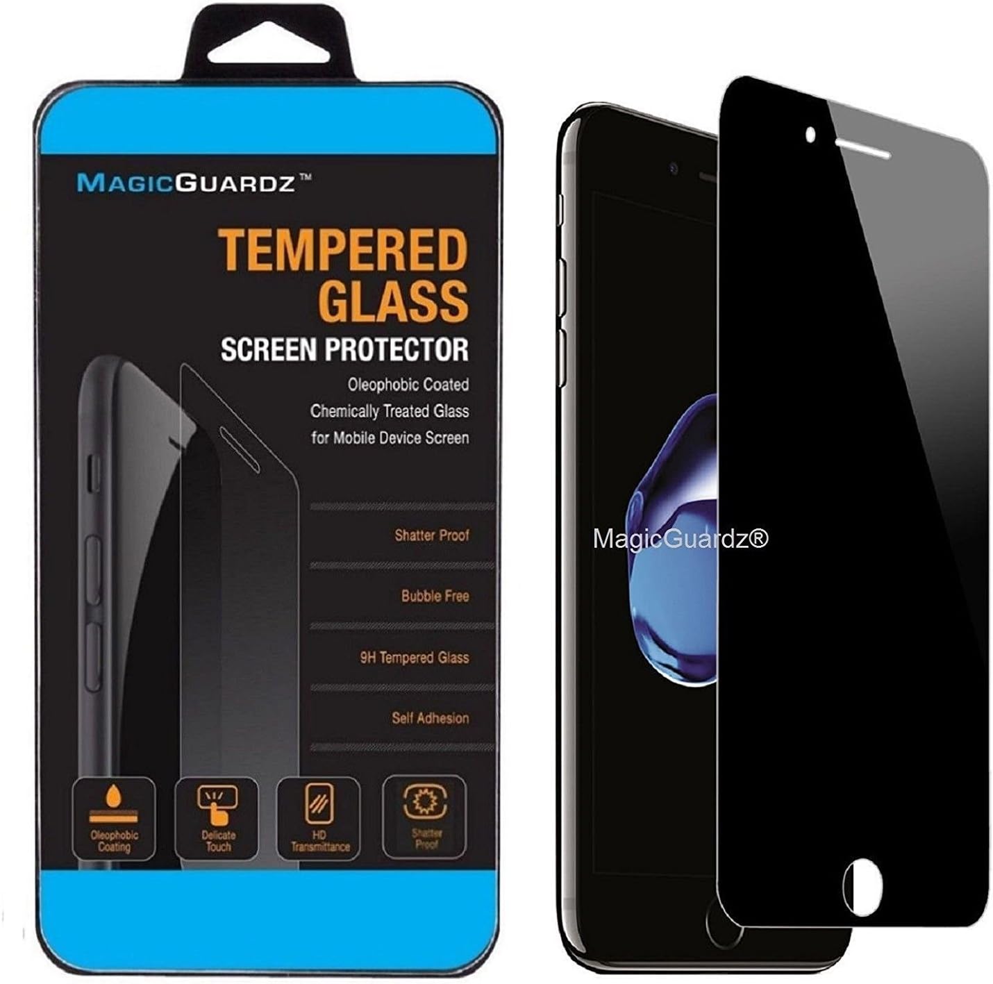 MagicGuardz®, Made for Apple 5.5" iPhone 8 Plus, Privacy Anti-Spy Tempered Glass Screen Protector Shield, Retail Box