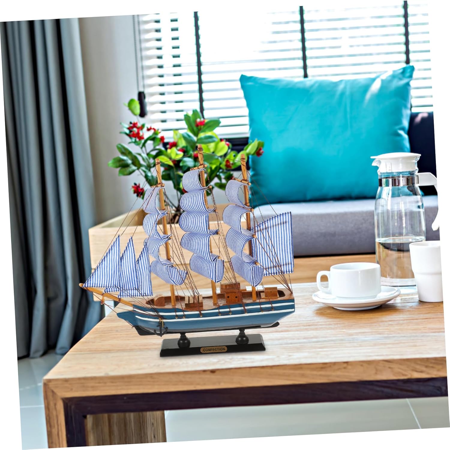 Levemolo Wooden Sailboat Model Decor Unique Nautical Home Decoration for Living Room Dining Room Bedroom Handcrafted Retro Style Sailboat Figurine
