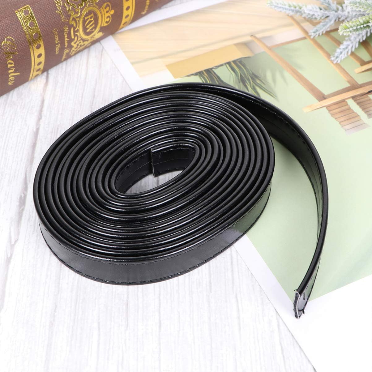1 Roll PU Leather Strip Full Grain Leather Strap Double Side Leather Sewing String for DIY Craft Bag Purse Making Supplies Black