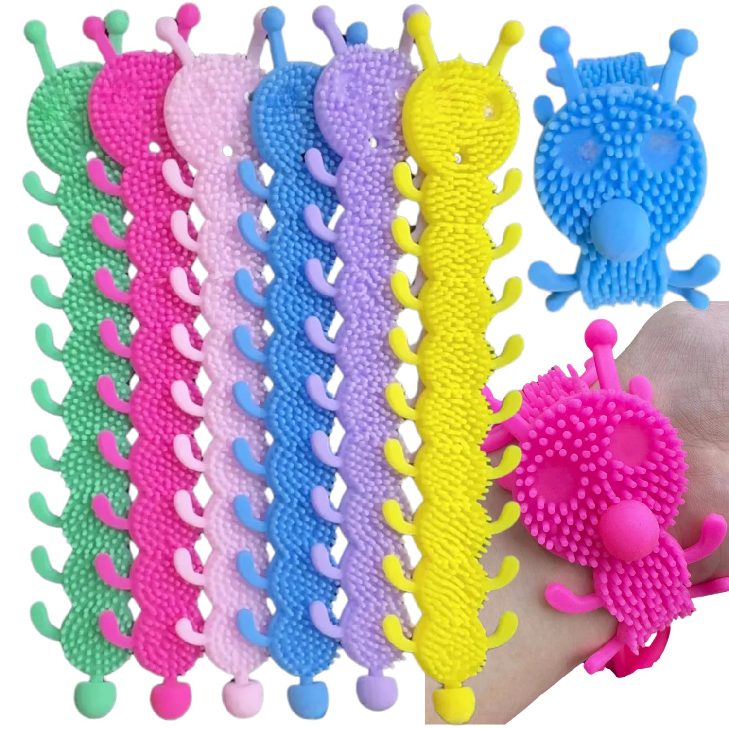 IncyWincy 12 Pcs Stretchy Sticky Slug Prank Wall Toy, Stretchable Slap Band Fun Game Novelty Toy, Unique Birthday Return Gift for Kids, Children's Party Favor and Activity Toy (Slug), Multicolor