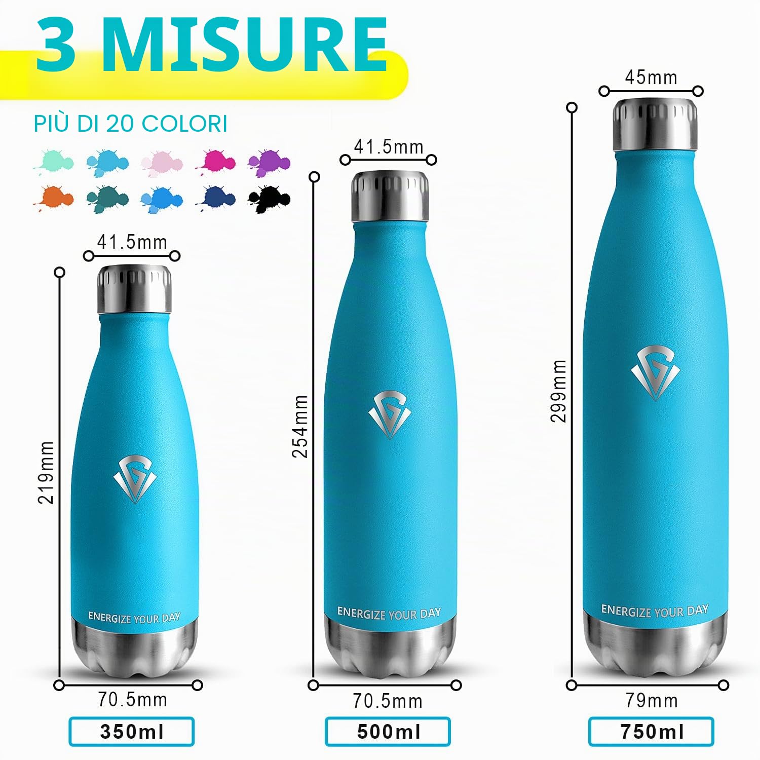 Grsta Borraccia Termica 750ML - Borraccia Palestra, Borraccia Acciaio Inox, Senza BPA, Bottiglia Termica 0.75l Senza Perdite, per Scuola, Bambini, Ufficio