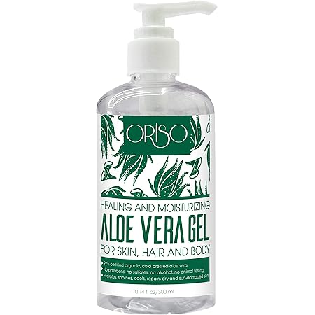 Aloe Vera Gel - With Organic Aloe Vera Cold Pressed - Pure Sunburn Relief - Soothing Moisturizer Lotion - Bug Bites - Small Cuts - For Face, Hair and Body - 10 Fl Oz