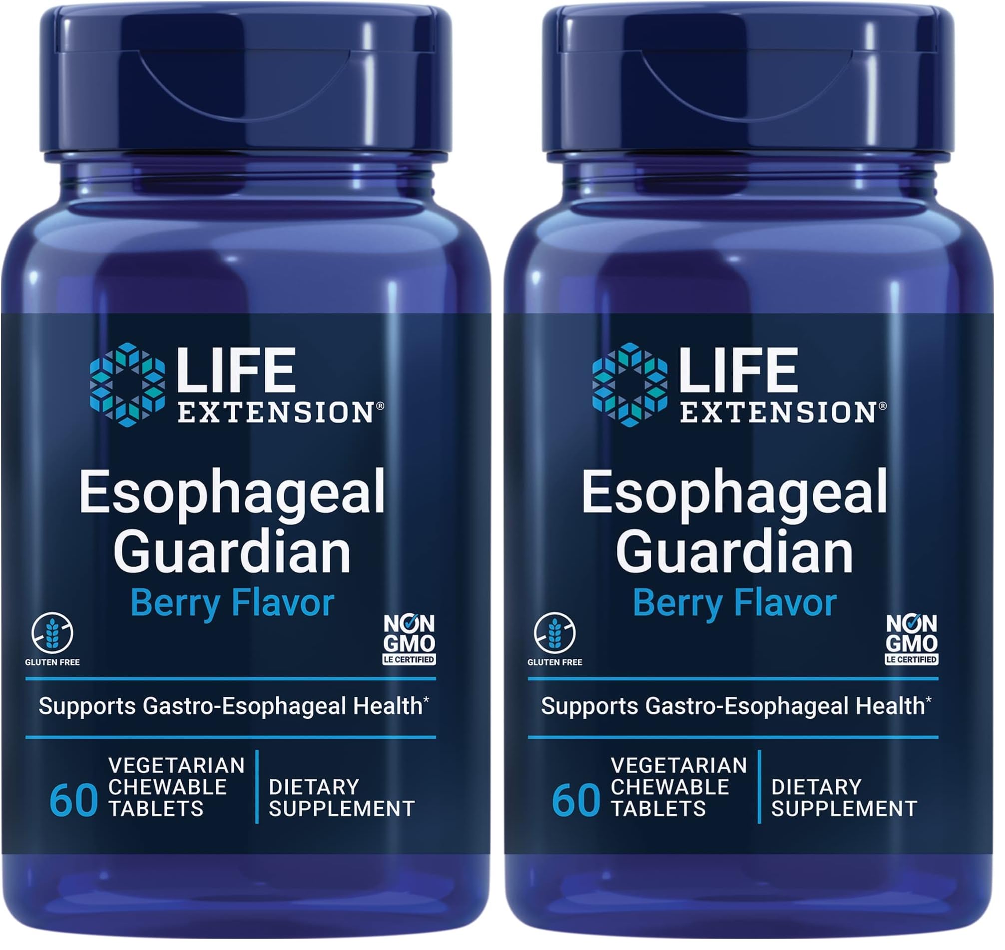 Life Extension Esophageal Guardian,alginic Acid,Potassium Bicarbonate,get Long-Lasting Relief from gastric Distress,Vegetarian,Non-GMO,Gluten-Free,60 Vegetarian chewable Tablets,(Pack of 2) 60 Count (Pack of 2)