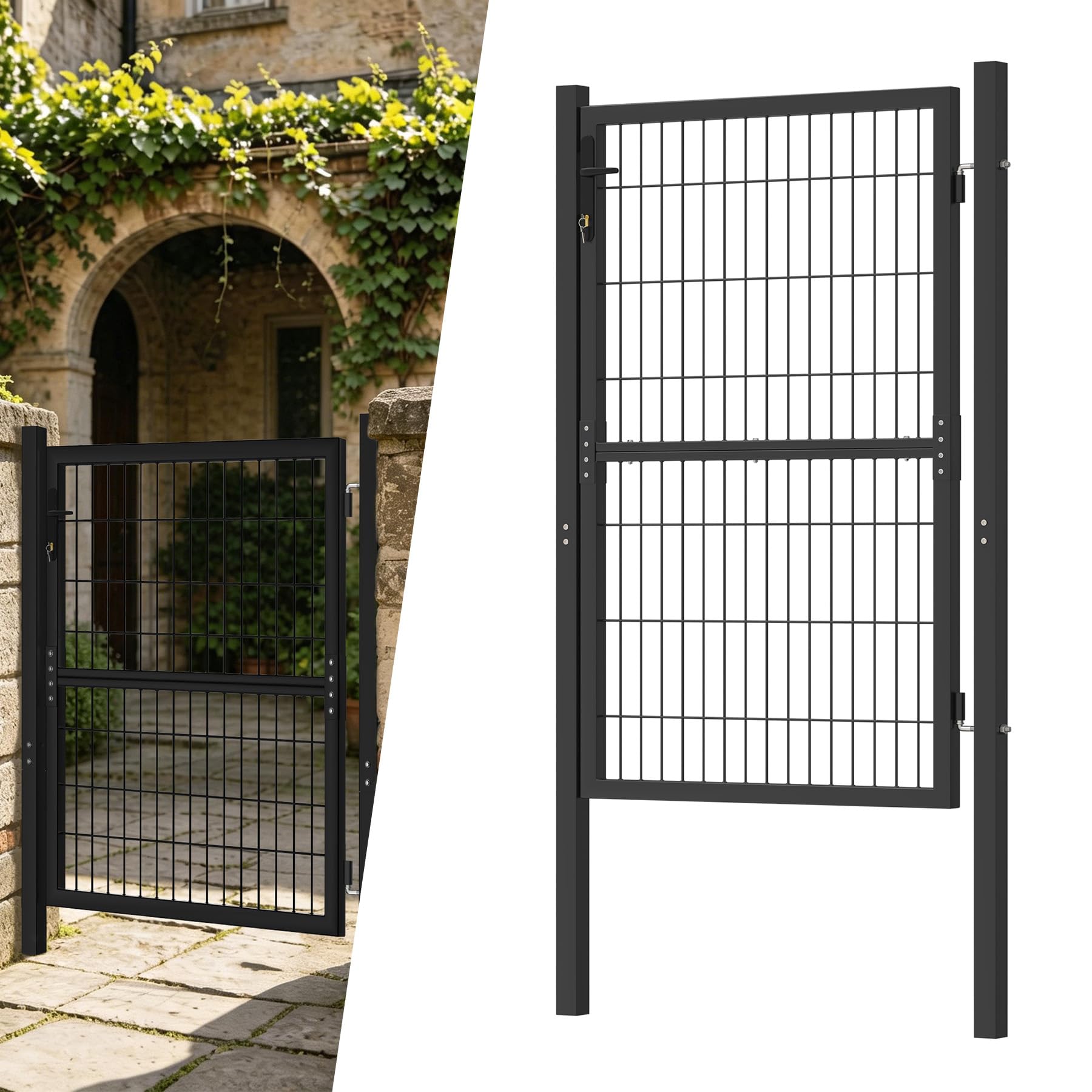 Froadp 150 x 100 cm, cancello da giardino zincato singolo, cancello a battente da giardino con serratura di alta qualità, maniglia e chiavi, recinzione da giardino per porta d'ingresso e magazzini,