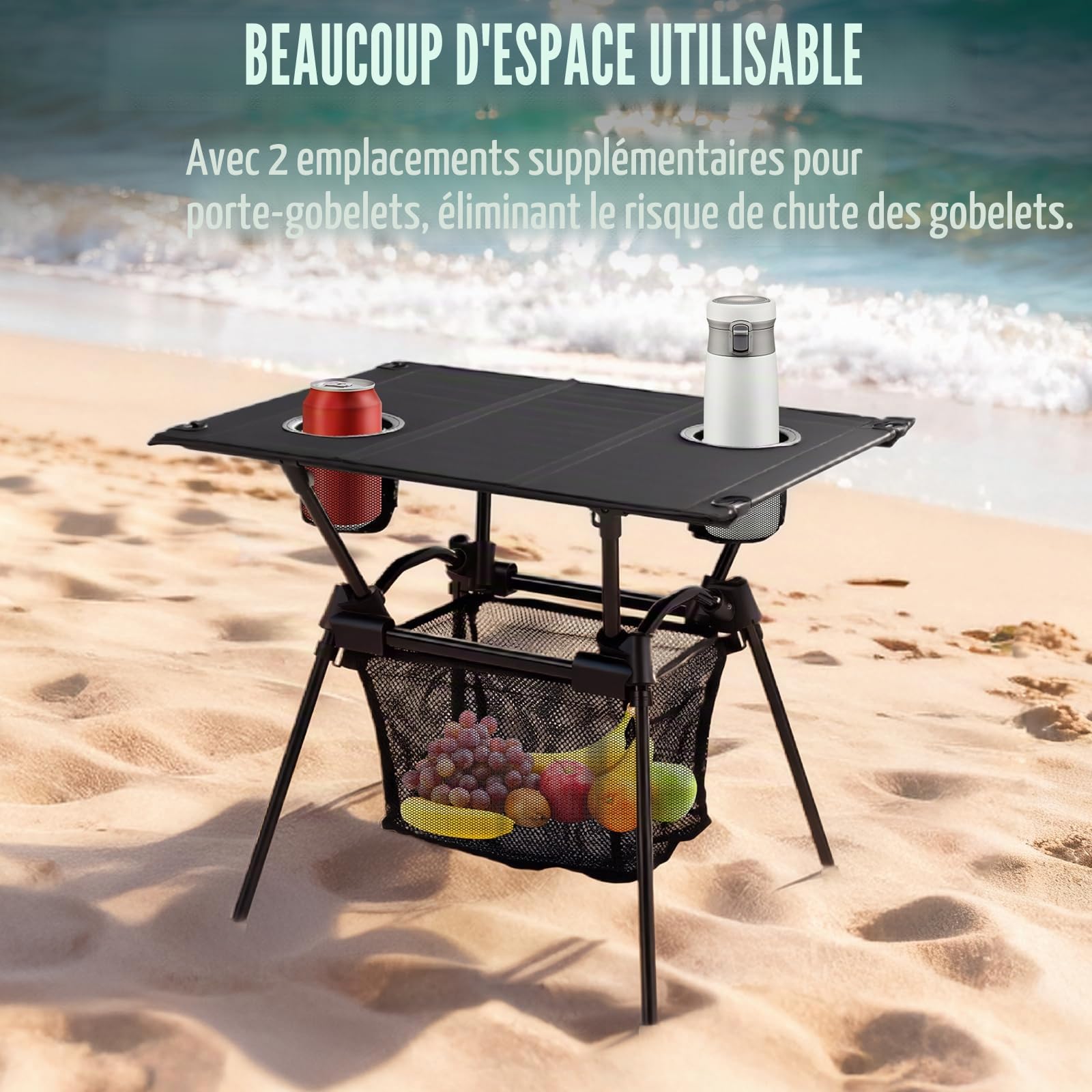 GARLLEN Table de Camping Pliante 59 x 43 x 51cm,avec Rangement Net-Noir
