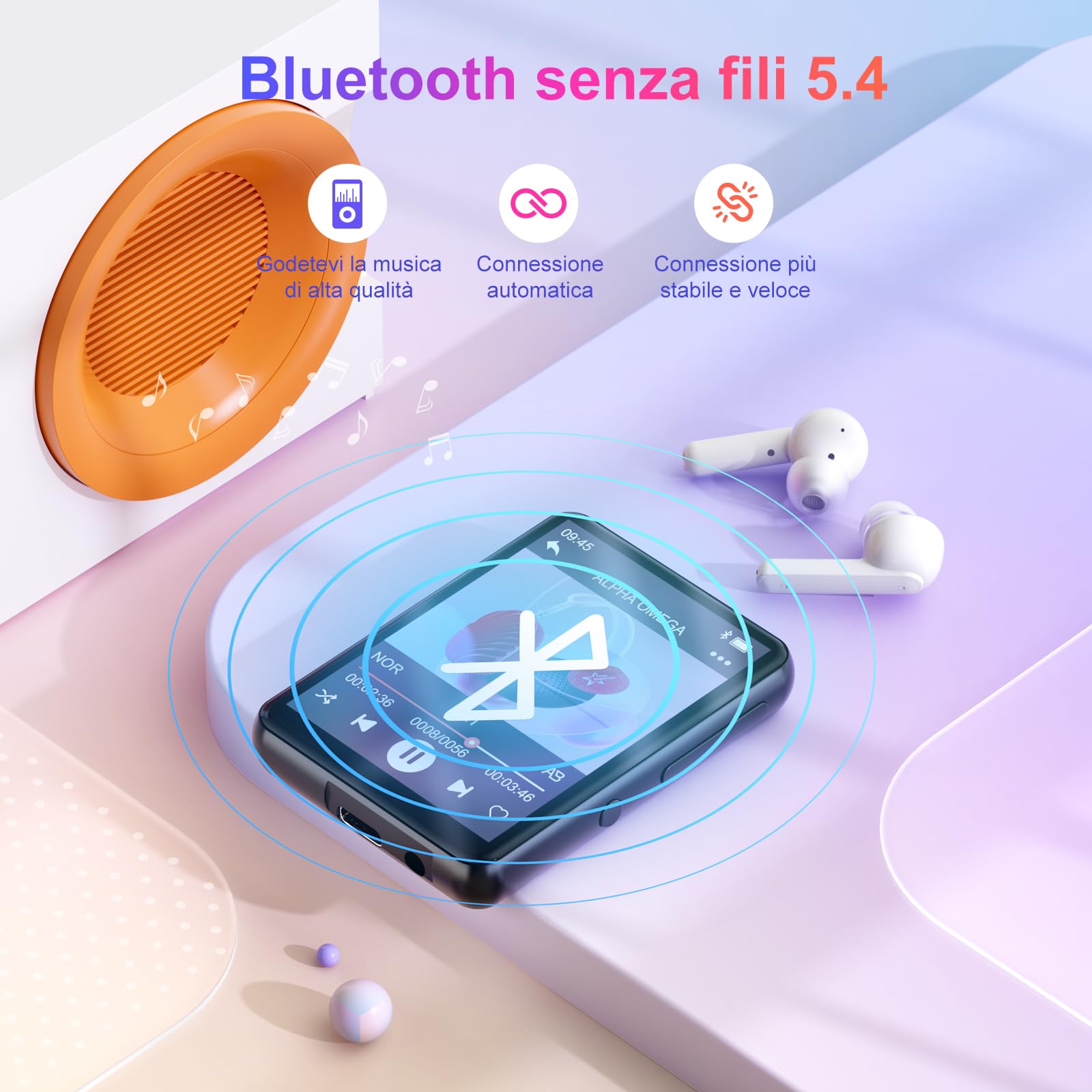 128GB Lettore MP3 Bluetooth 5.4, Oilsky 2,4'' Schermo Touch Mp3, Lettore Musicale MP3 Portatile con Altoparlanti, Radio FM, Ebook (Nero)