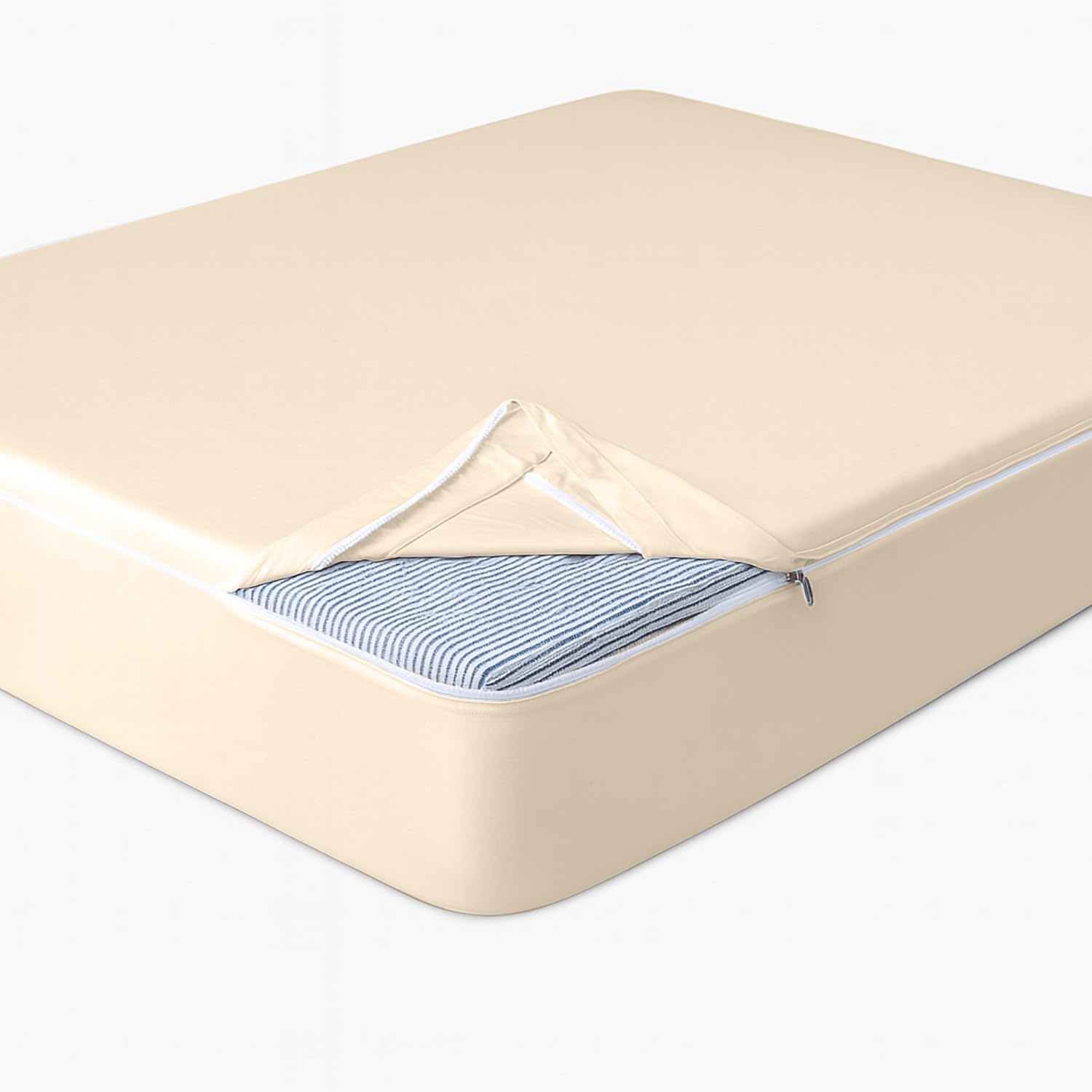 Twin XL Zip Sheet 39x80-3 Piece Twin XL Zipper Fitted Sheet - 1 Base & 2 Top Sheet - Easy to Install Soft, Breathable & Cooling - Fits 15" Deep Pockets - Comfy Zip On Sheets - Wrinkle Free - Ivory