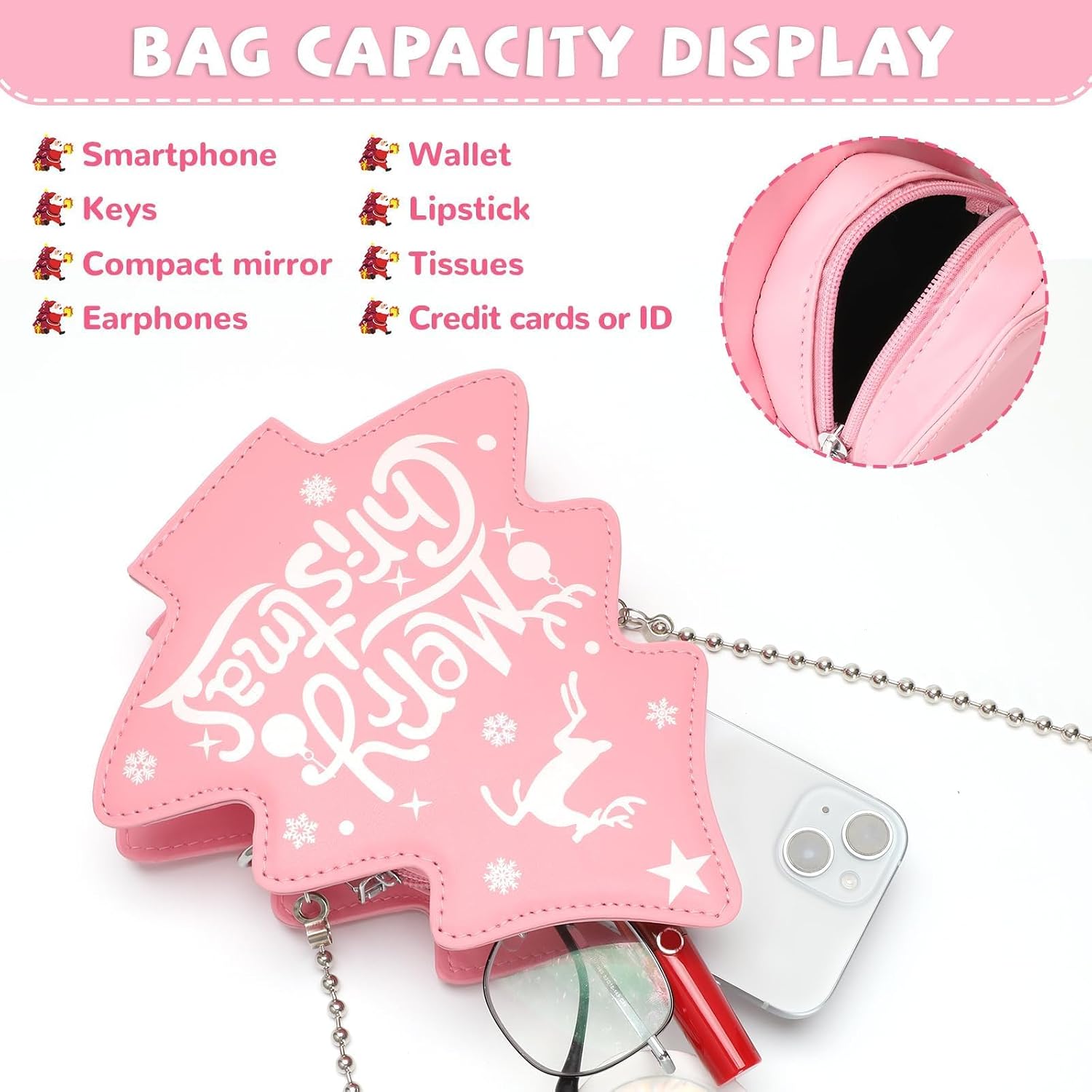 party greeting Crossbody Purse for Women Christmas Tree Shaped Phone Wallet Handbags for Merry Christmas Gift