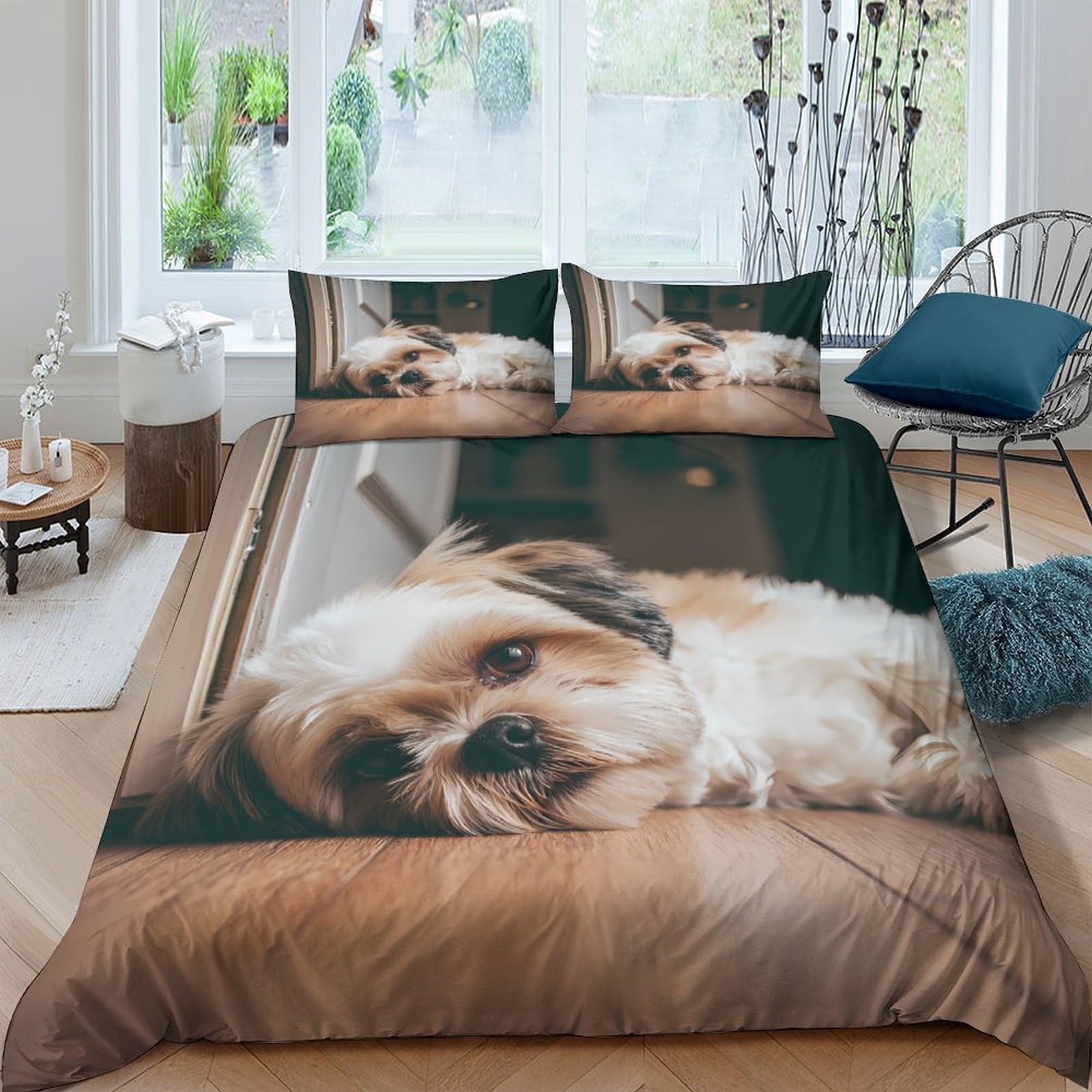 XFKLYNVCJ 3D Printed cute dog resting Duvet Cover Polyester cozy indoor pet style Bedding Cover Quick Drying Hypoallergenic Wrinkle Resistant for All Season Home Bedding Single（135x200cm）