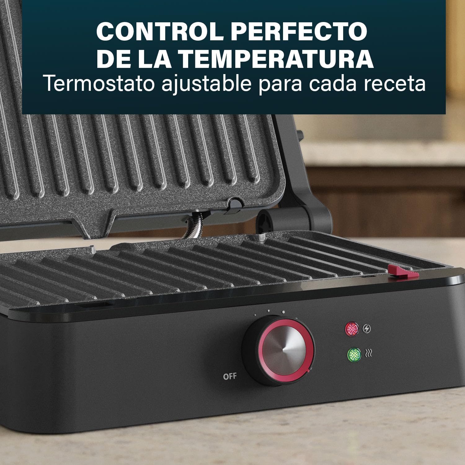 Princess Grill de Contacto, Apertura 180°, Placas Desmontables, Termostato Ajustable, Recogegrasas, Sin PFAS, 1500 W, Superficie 27,5 x 18 cm, Acero Inoxidable, 117502
