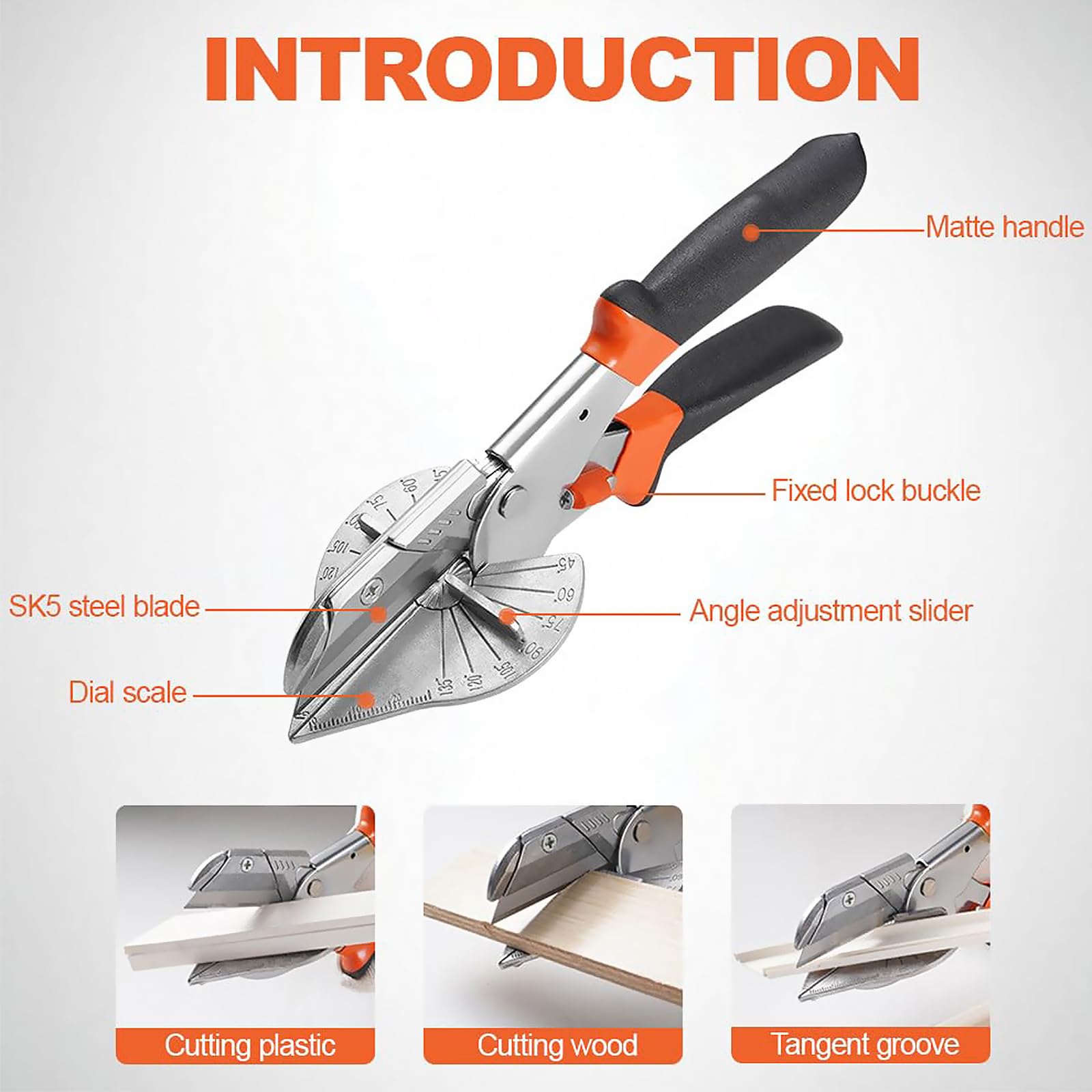 Cortador de Inglete, Tijeras de Inglete Ajustables de 45 a 135 Grados, Tijeras Ingletadoras Incluidas 10 Cuchillas de Repuesto, Cortador con Manejar Ergonómicas para Cortar Madera, PVC