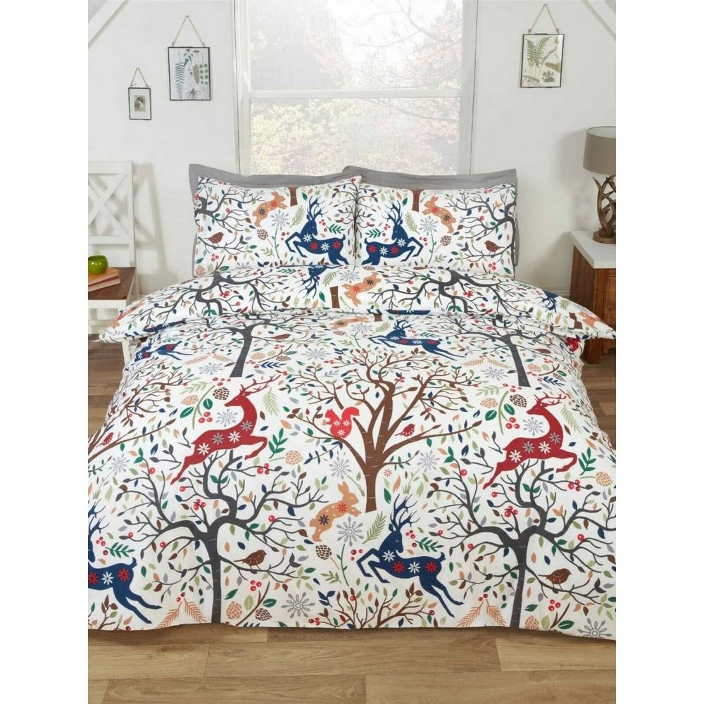 Rapport Home Multi Rapport Tatton King Size Duvet Cover Reversible Bed Set Winter Festive Cotton, 124025830