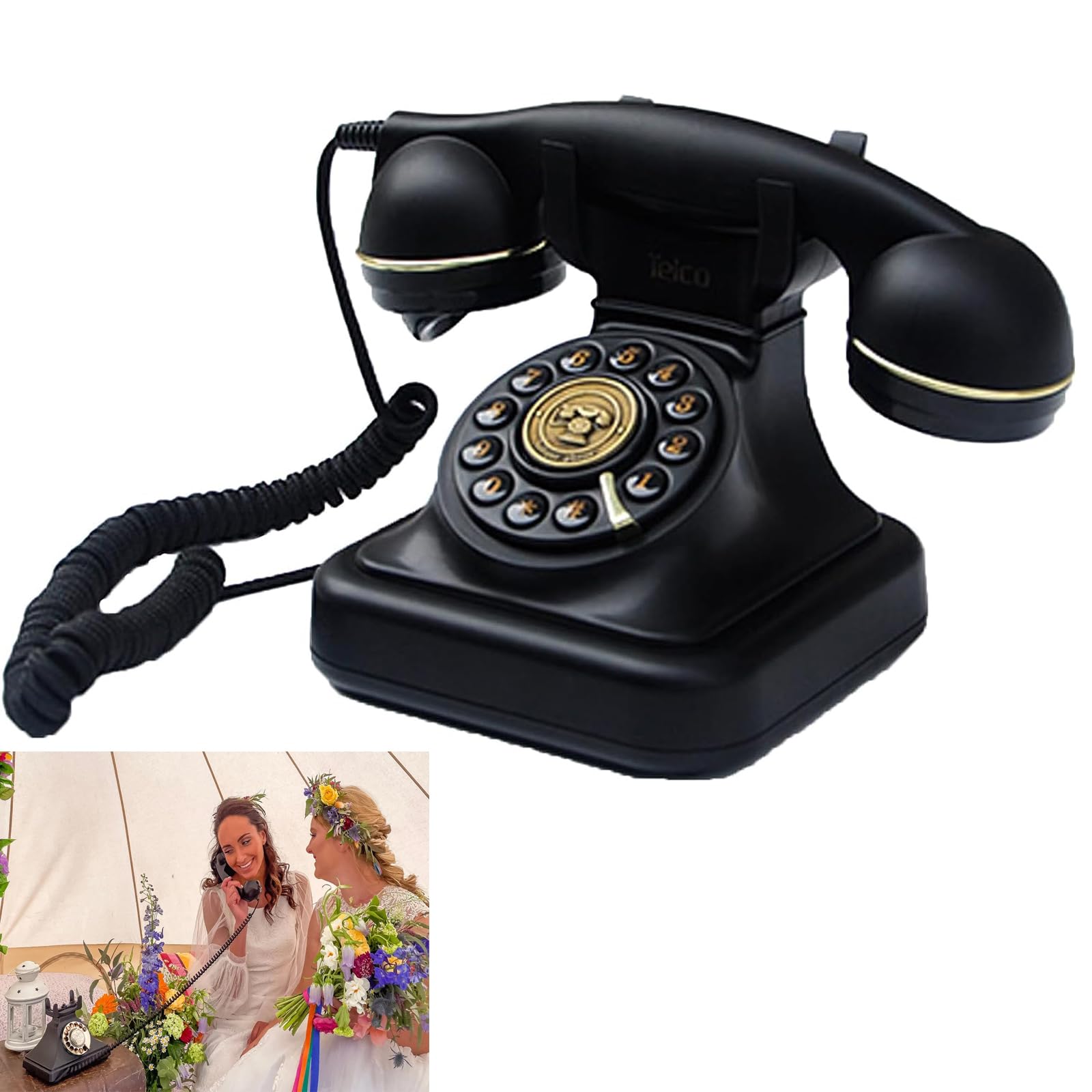 ZLPOWER Audio Guest Book for Wedding Phone Audio GuestBook Record Customized Audio Messages Guest Book Classic Retro Style for Parties Birthdays Rentals (Retro Black)