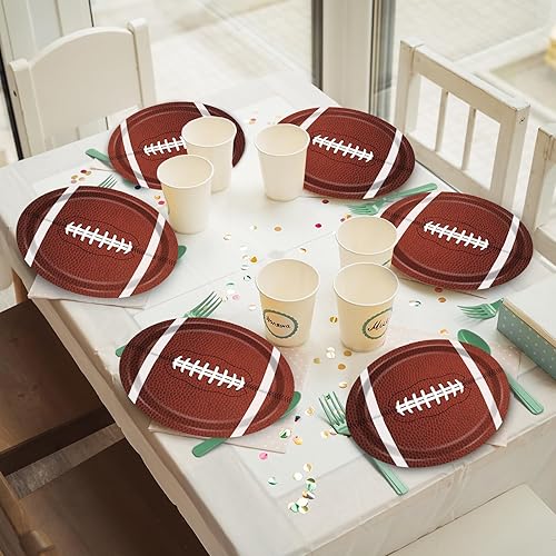 Miniatura 7 de Qyeahkj 50 PCS Platos de Papel Ovalados de Fútbol Americano Grandes 11" Desechables Decoraciones de Fiesta Deportiva de Rugby Americano Touchdown