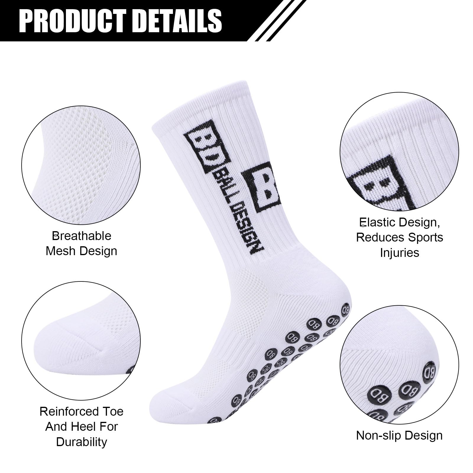 Risipu 4 pares de calcetines deportivos antideslizantes, transpirables, antideslizantes, calcetines de fútbol para hombre y mujer