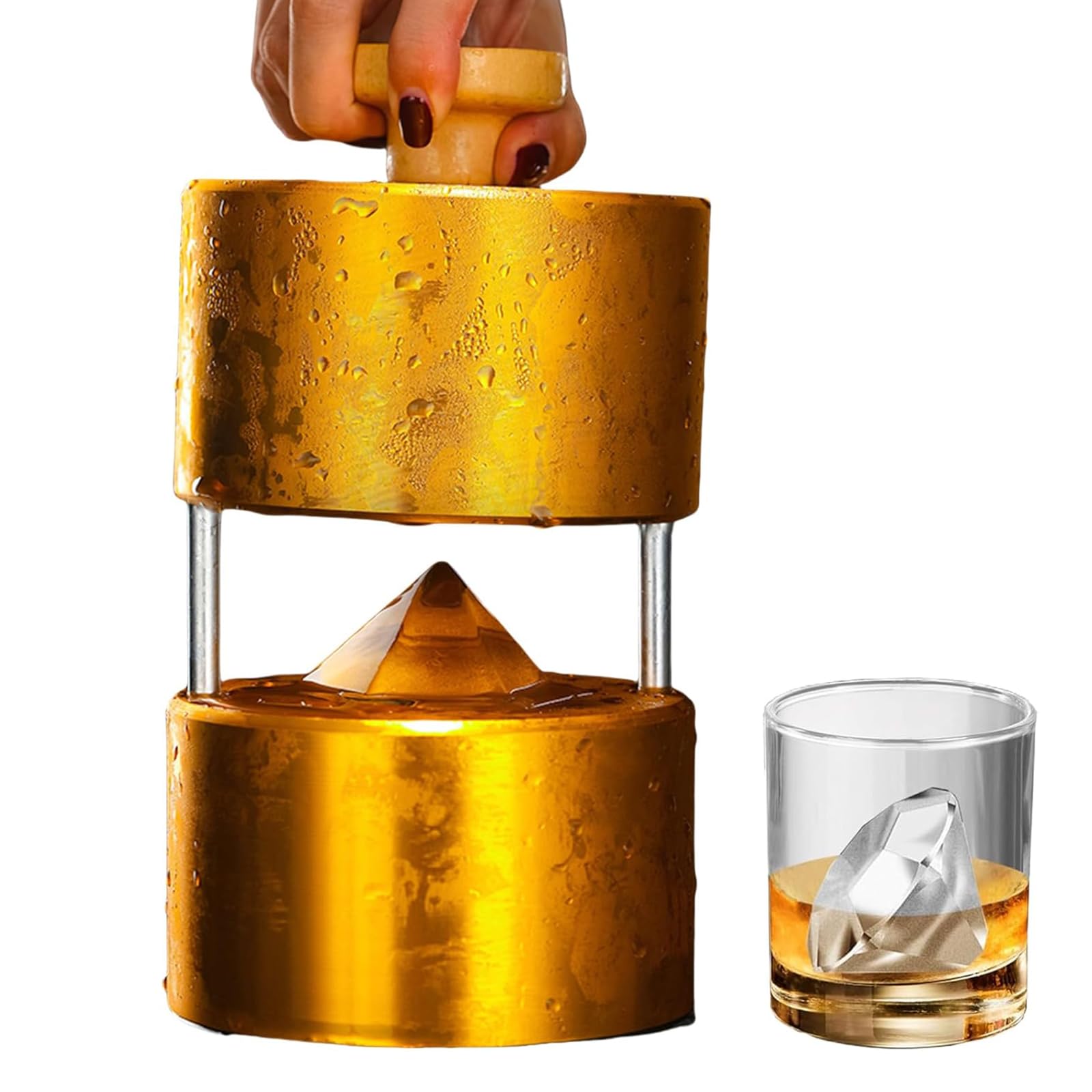 Eiskugelpresse, durchsichtige Diamantform, klare Eiskugelform for Whiskey und Cocktails, langsam schmelzende Eisform, Aluminiumform, for Kühlen von Cocktails, Whiskey