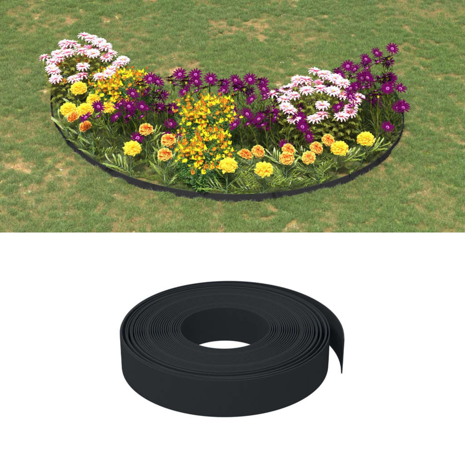 Bordo per prato, 4 pezzi, nero, 10 m x 10 cm, in polietilene, flessibile per aiuole, aiuole e laghetti, resistente ai raggi UV, resistente alle intemperie