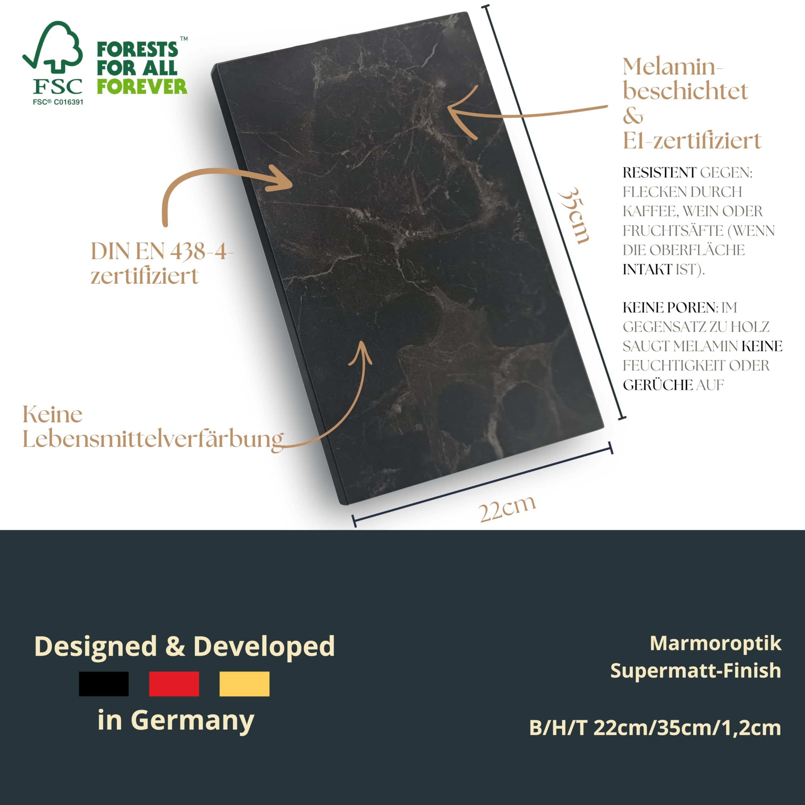 SCHNITTWERK premium Servierbrett aus Holz – 35x22 cm, 12 mm dick- ideal als Dekobrett & Frühstücksbrett, spülmaschinenfest, strapazierfähig, hitzebeständig, hygienisch, rutschfest und langlebig