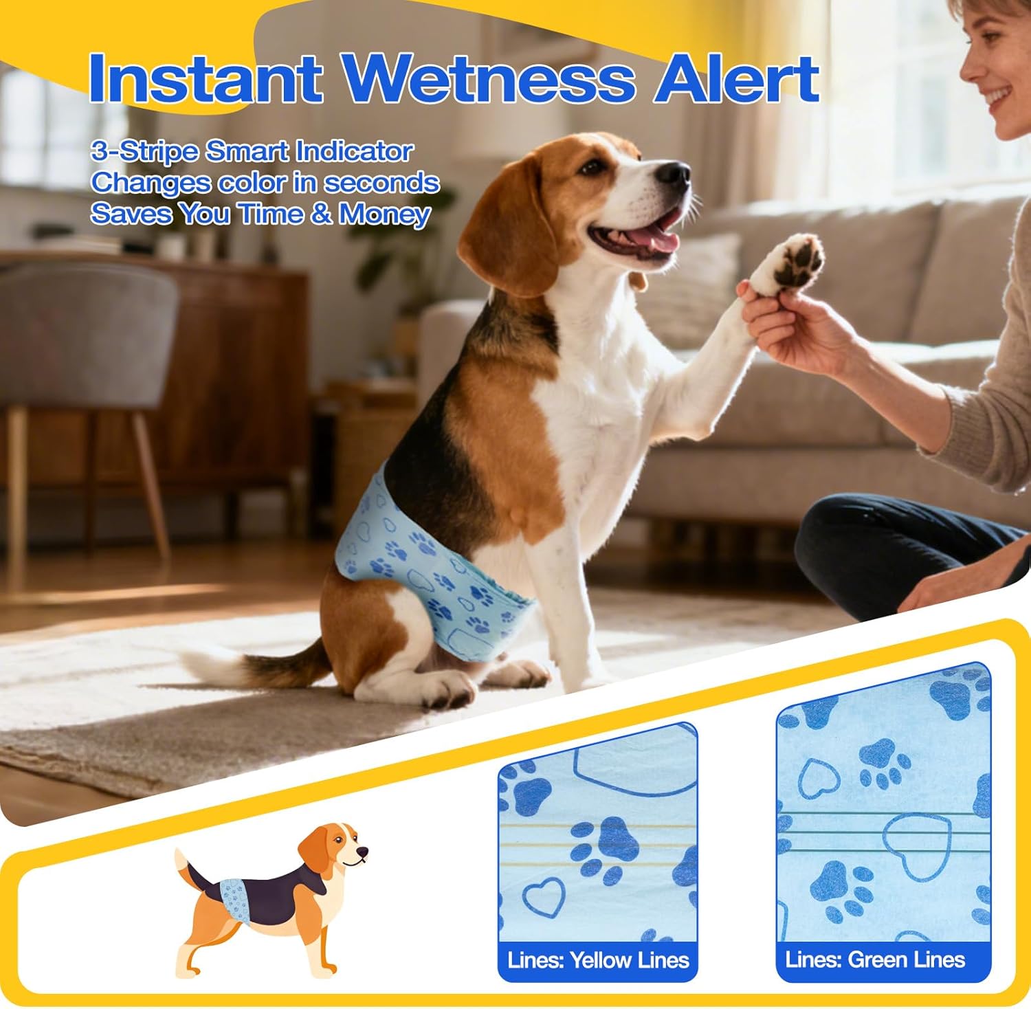 Male Dog Diapers with Wetness Indicator, Disposable Belly Band for Puppy Male Diapers, Doggie Wraps for Puppy Training, Incontinence (M, 52 Count)