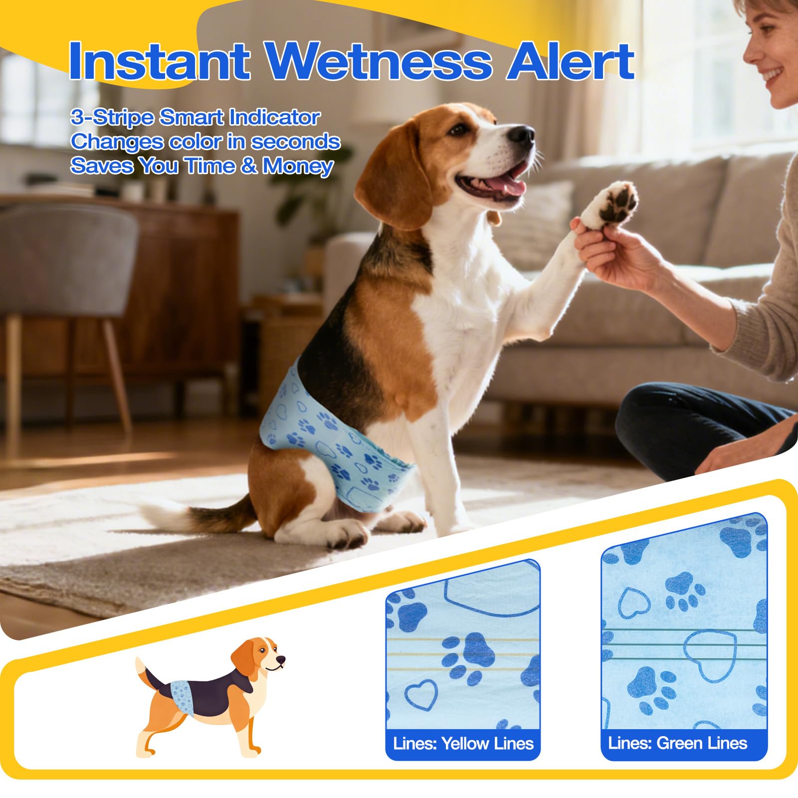 Flying Paws Pannolini per Cani, M-52 Pezzi Assorbenti con Indicatore di Umido, Protezione Antifughe, Ideale per Incontinenza, Viaggi e Addestramento