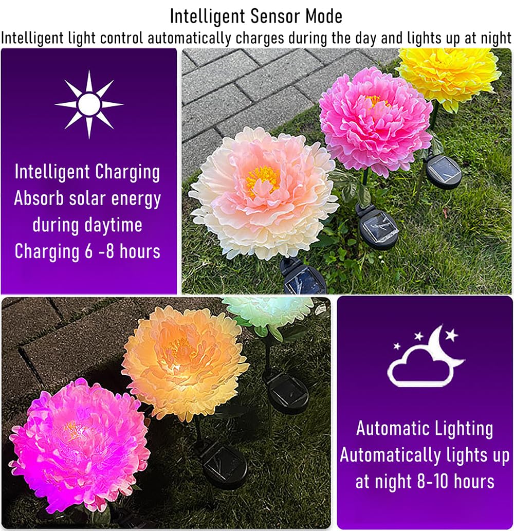 MIOBER Luci Solari Decorazioni Natalizie Per Esterni Luci Solari Impermeabili Per Fiori Di Peonia Con 15 Perline Luminose In Filo Di Rame Illuminazione Paesaggistica Per Giardino Con Prato