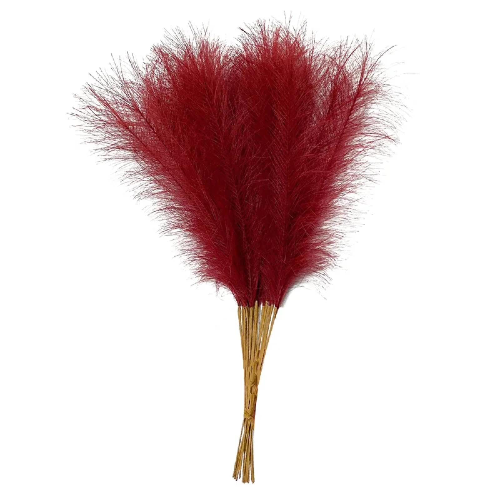 Pampas Grass Decor Tall,10Pcs 55cm Fluffy Pampas Grass Boho Decor Flower Fake Plant Reed Simulated Wedding Party Home Decoration Deep Red