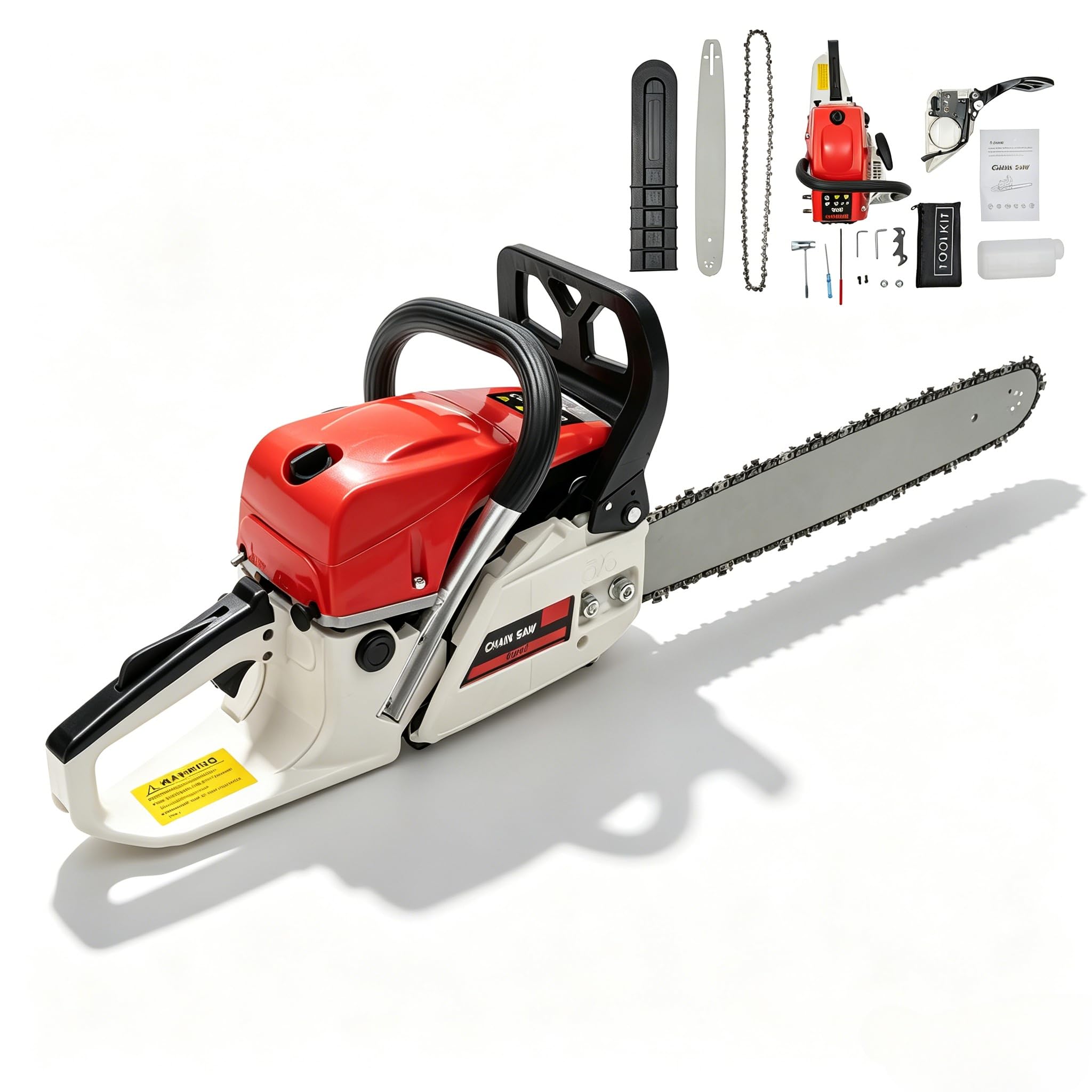 Motosierra a gas de 52 cc, motosierra de gasolina de 20 pulgadas, sierra de cadena de corte de madera, 7500 rpm, juego de motosierra de 2,0 kw de potencia para cosecha forestal, poda de ramas