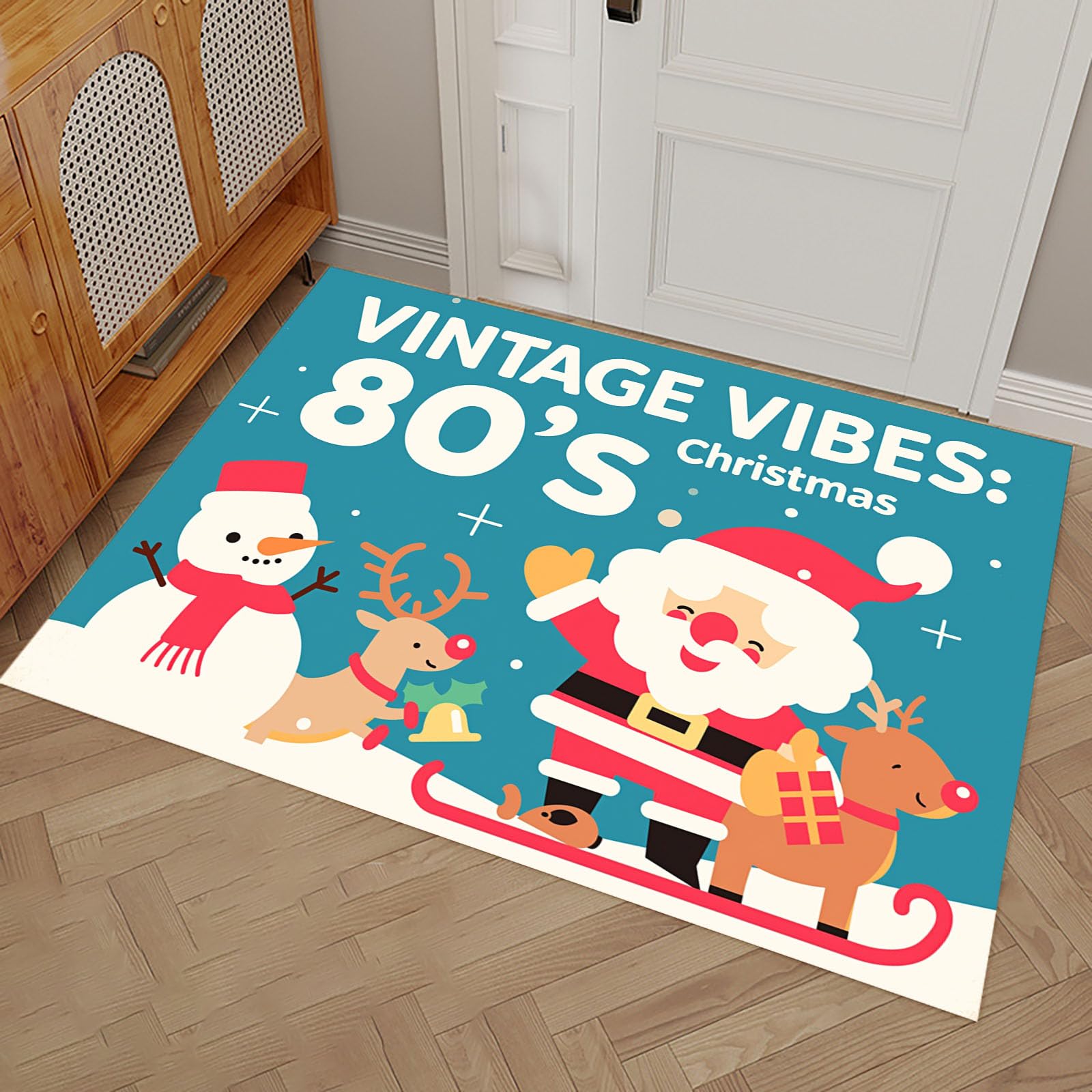 Felpudo de Mono Retro, Alfombra Papá Noel Renos Muñeco De Nieve para Entrada, Felpudo Entrada Casa 90x150cm, Alfombra de Puerta de Entrada, Lavables, Decorativo Casa, Azul