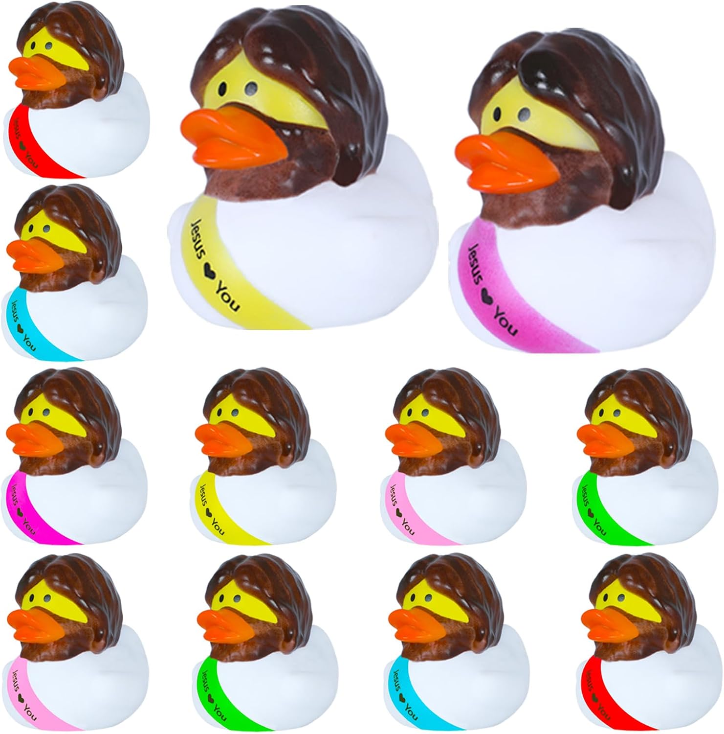 12 Pcs Jesus Rubber Ducks 6 Colors Easter Bulk Set