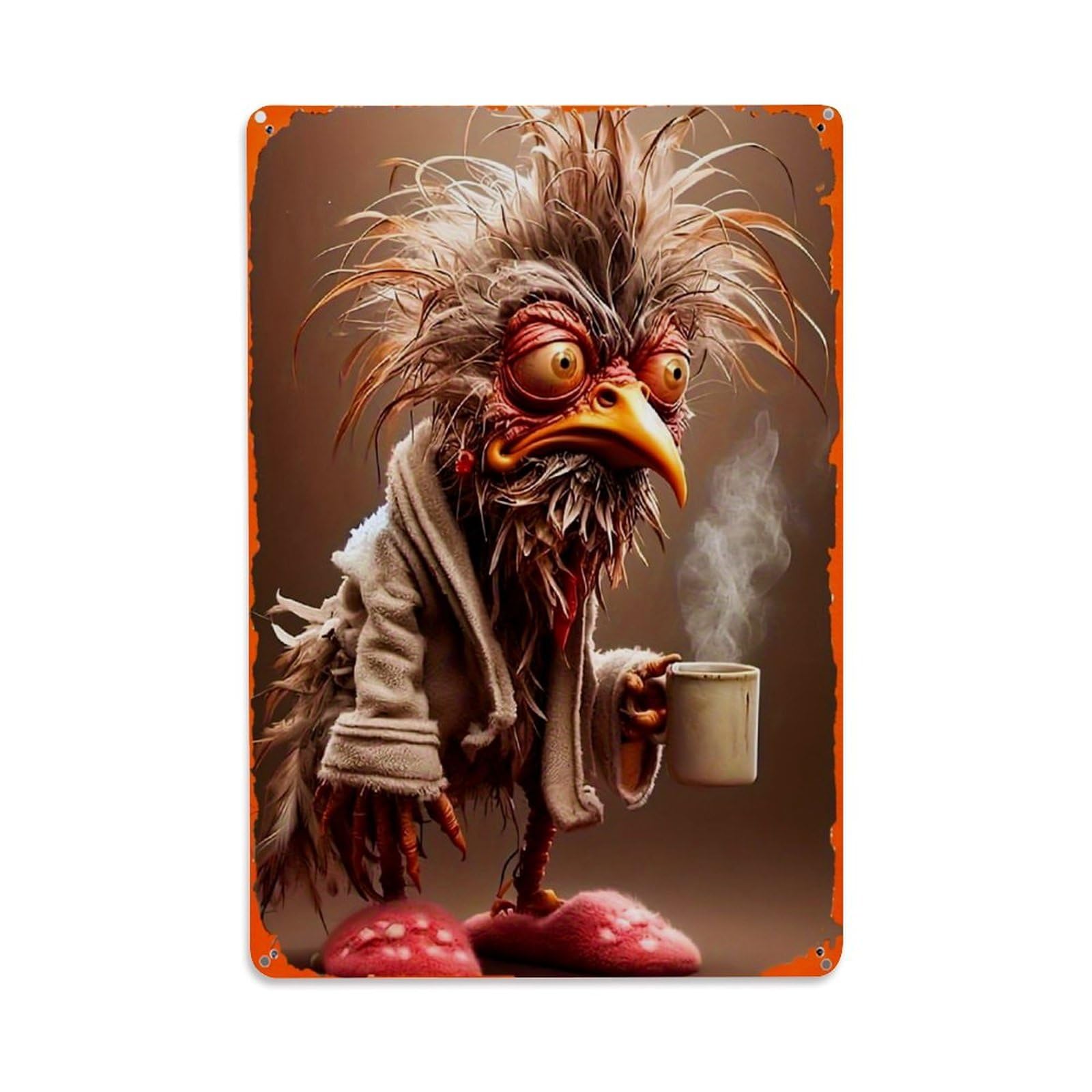 Jdfenggu Vintage Grumpy Bird Morning Coffee Art Retro Metal Tin Sign, Metal Poster For Bar, Home, Man Cave, Kitchen, Laundry Room Art Decor 8X12 Inch