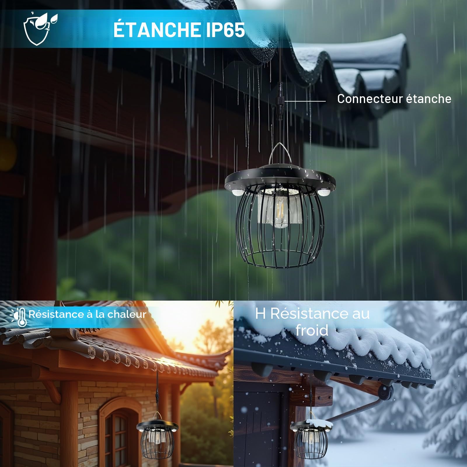 CREATESTAR Lampe Solaire Extérieur Intérieur avec Détecteur de Mouvement, Suspension Solaire, Étanche IP66