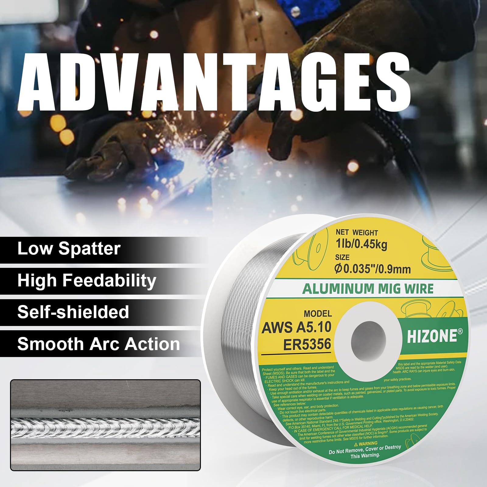 HIZONE Alambre de soldadura de aluminio, ER5356 .035 de diámetro, carrete de 1 libra, 1 unidad