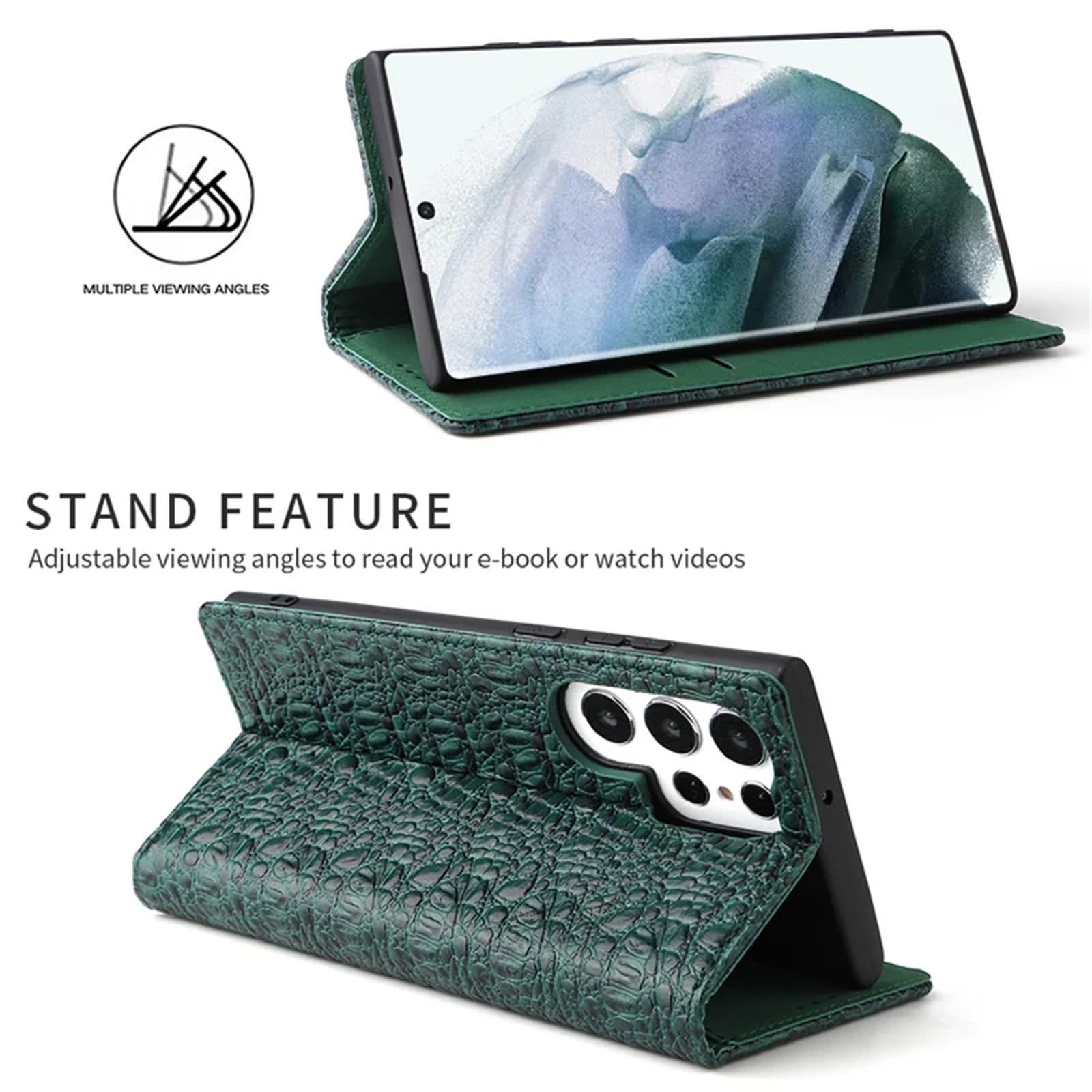 Etui portfelowe na telefon Samsung Galaxy S23 Ultra/S23 Plus/S23, prawdziwa skóra krokodyla, magnetyczne zamknięcie, etui folio flip z uchwytem na kartę kredytową, uchwytem na gotówkę,