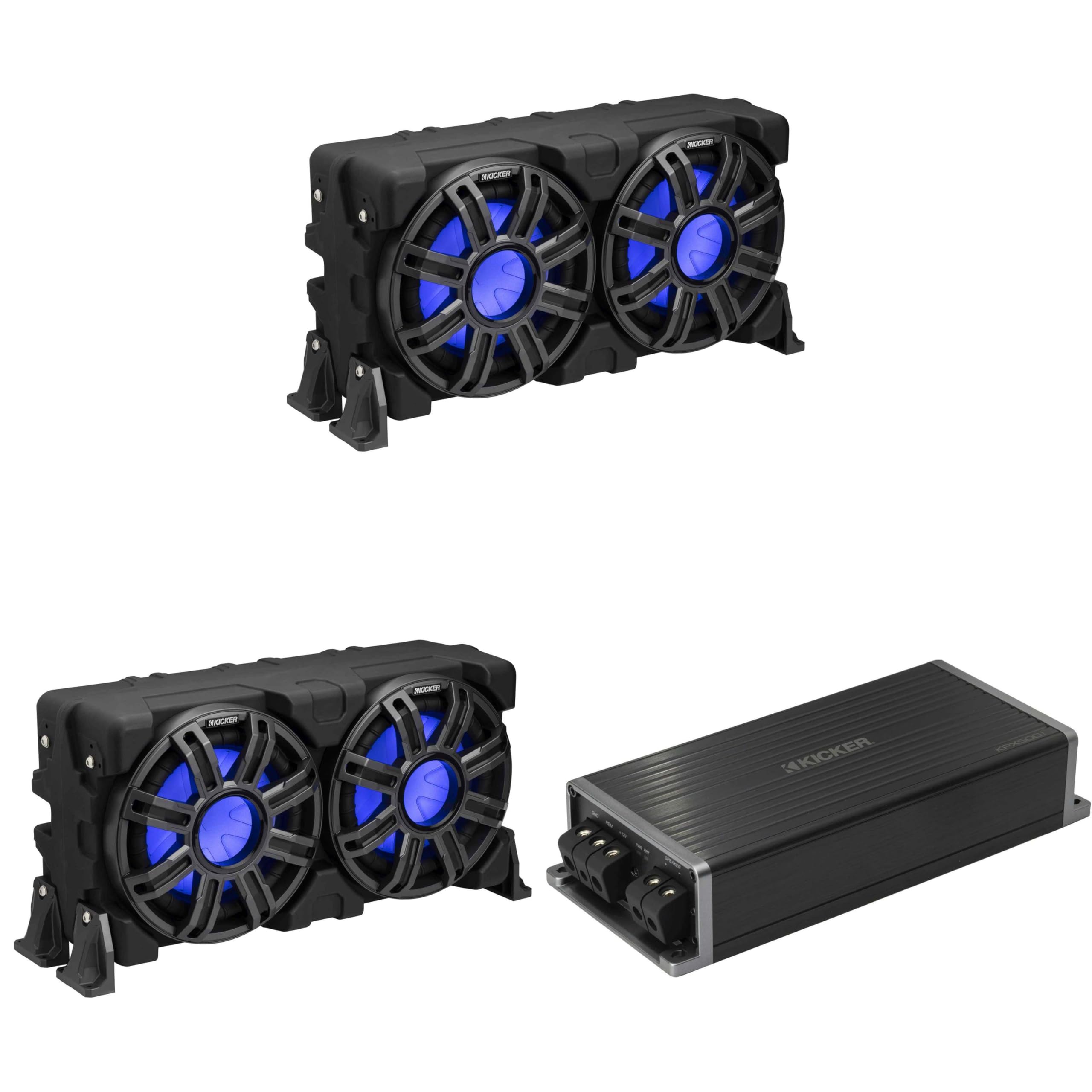 Kicker (2) 51MWLE104 - MWE 10-Inch Loaded Premium Marine Sub Encl w/Passive Radiator 4ohm & 51KPX5001 Powersports Amp Bundle