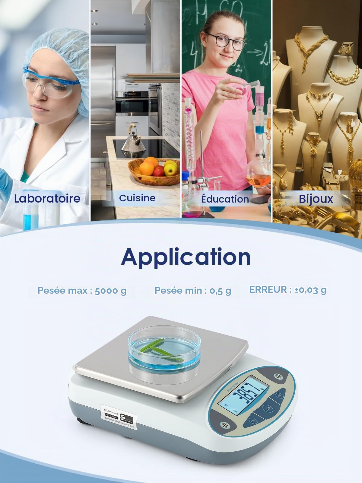 CGOLDENWALL Balance Analytique 5000g X 0,1g, Balance Labo Plateau Inox | Balance de Laboratoire Précision, Comptage, Tare & 13 Unités, Pré-Calibrée Prête à L'emploi, pour Lab, Industrie, Bijouterie