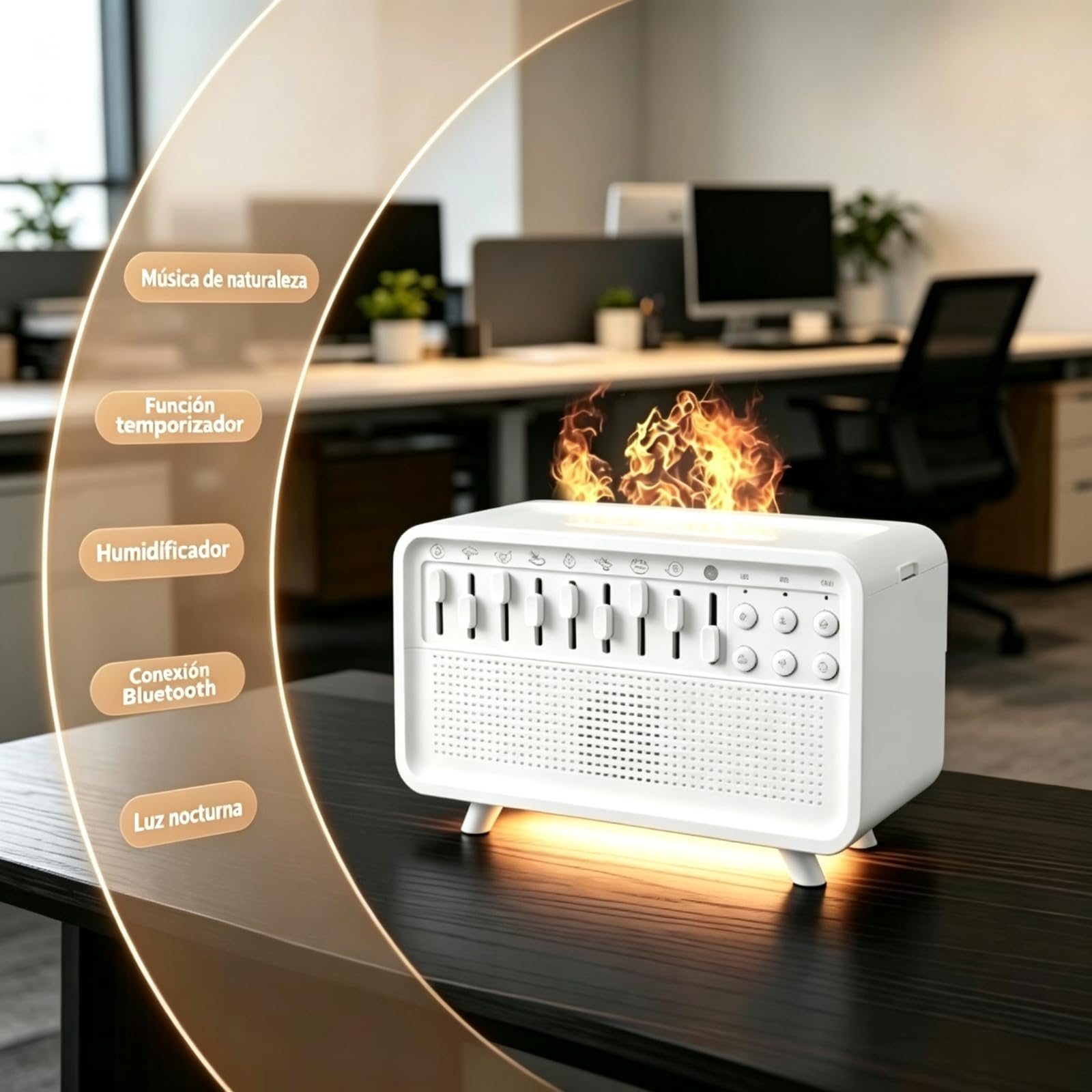 Difusor de Aroma con Máquina de Ruido, Humidificador y Altavoz Bluetooth