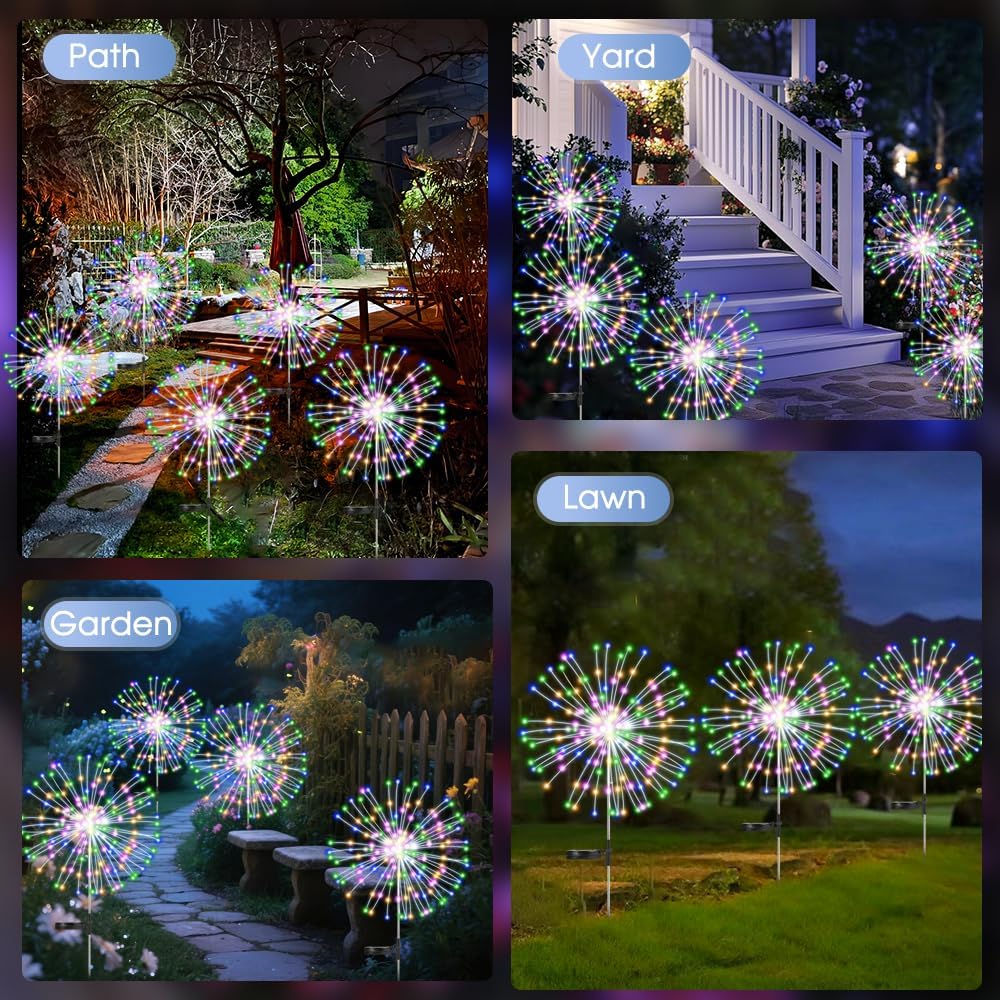 HPUFKOT - Lot de 2 lampes solaires de jardin étanches avec 200 LED scintillantes - 8 modes - Décoration pour terrasse, cour, allée, pelouse