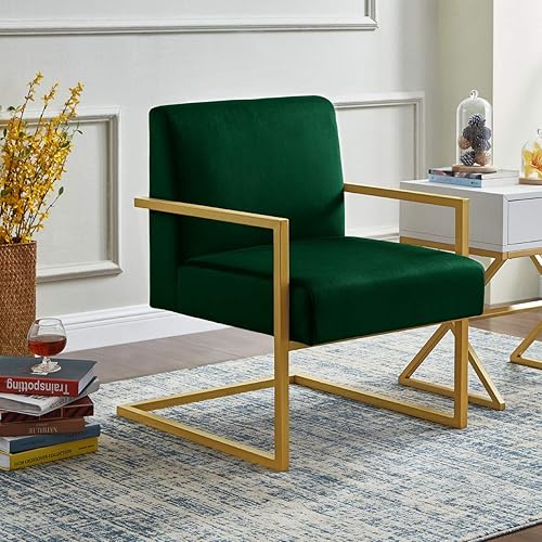 Miniatura 15 de 24KF Cómoda silla de acento de moda, cojín de terciopelo y soporte dorado de metal con brazo cuadrado, color rubor Rojo (Blush Velvet),Gris (Gray