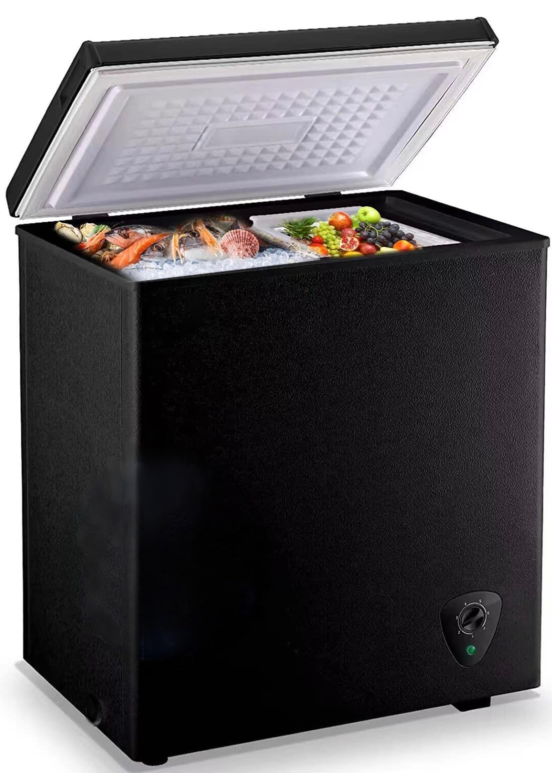 Chest Freezer, 5.0 Cu.Ft, Black, with Sliding Basket, Quick Cooling, Energy Saving, Professional Compressor