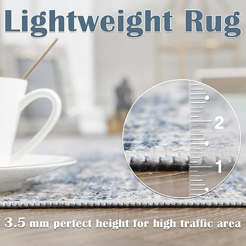 Miniatura 4 de jinchan Alfombra moderna lavable de 3 x 5 pulgadas, alfombra abstracta para entrada, color azul, multiimpresión, cubierta de suelo envejecida,