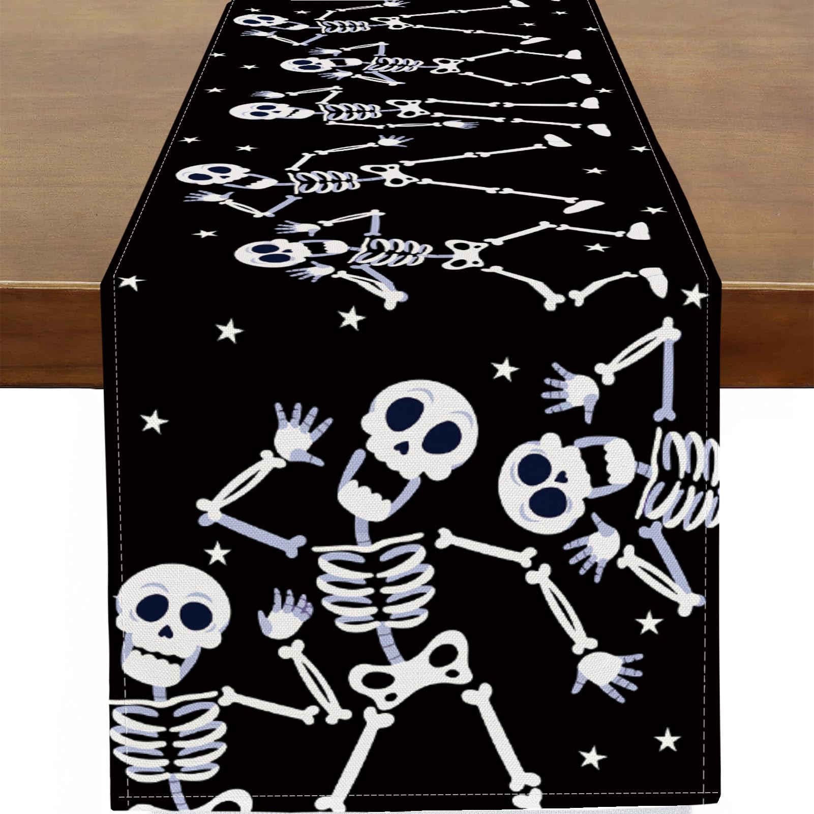 Baccessor Halloween Table Runner Dancing Skeleton Black Relax Skeleton Star Runner for Table Kitchen Dinning Table Decoration for Home Farmhouse Party Fall Festival Decor 13x48 Inch